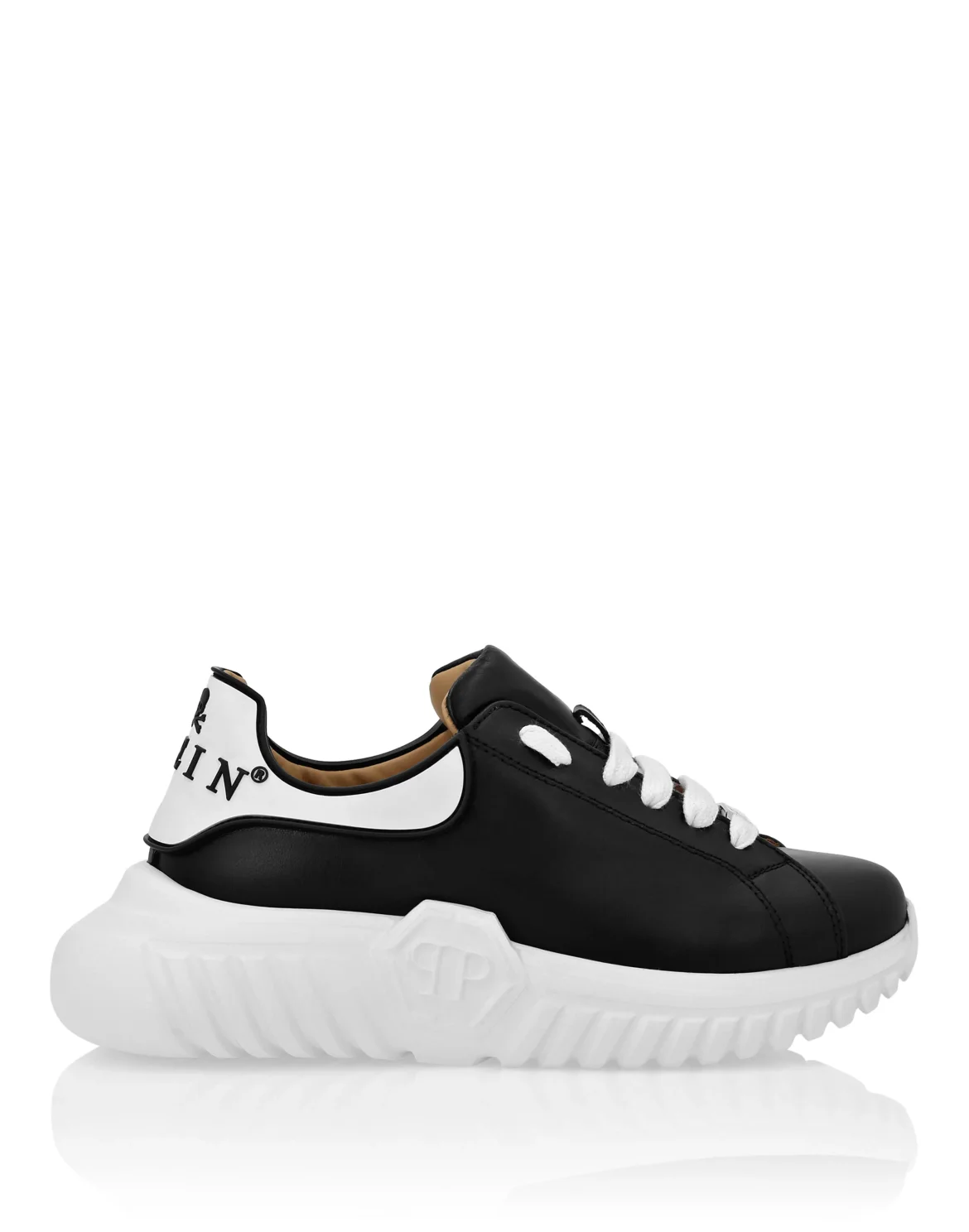 LEATHER LO-TOP SNEAKERS HEXAGON INSERT SOLE AND PLEIN, цвет: Черный