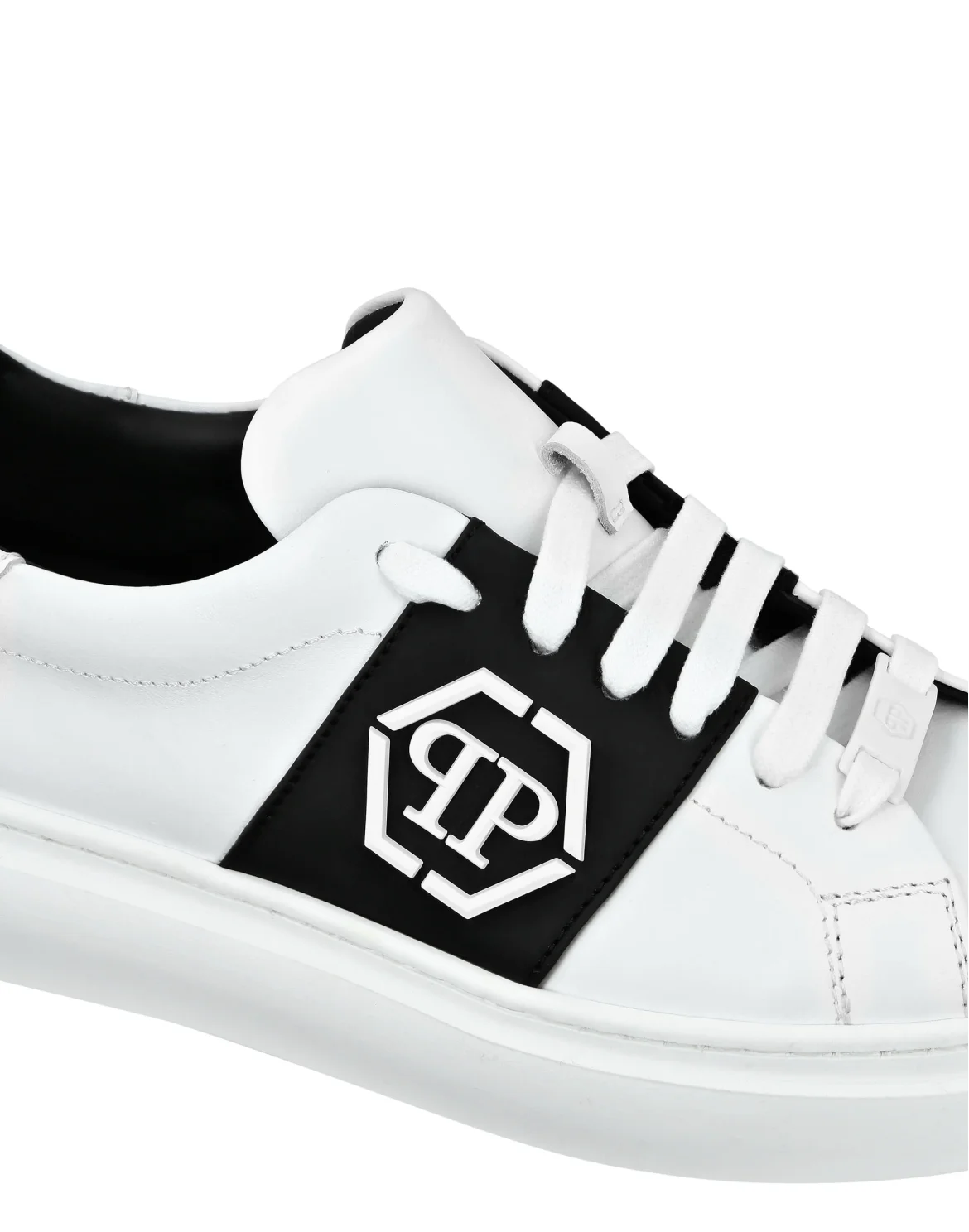 LEATHER LO-TOP SNEAKERS RUBBERISED HEXAGON, цвет: Белый
