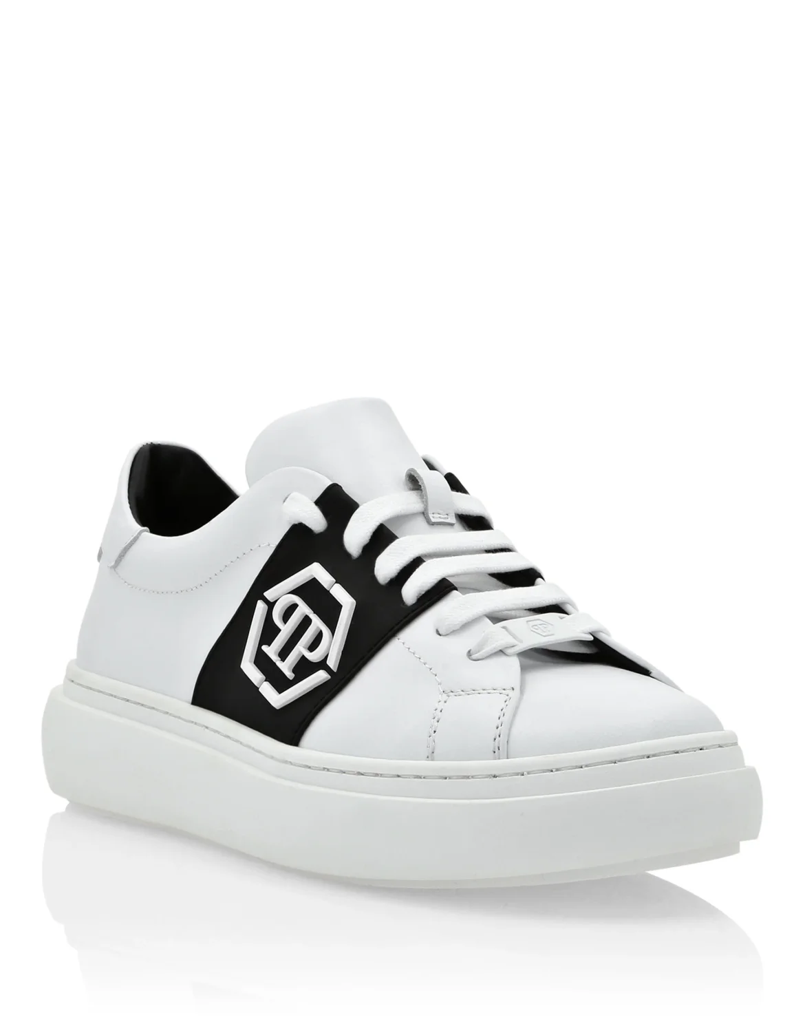 LEATHER LO-TOP SNEAKERS RUBBERISED HEXAGON, цвет: Белый