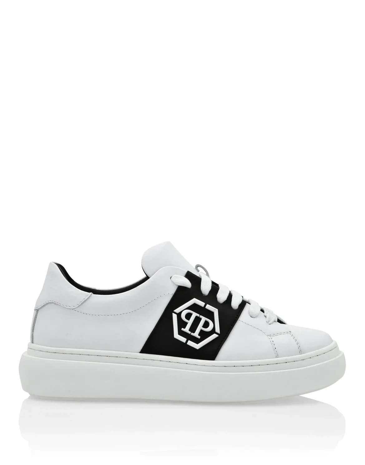 LEATHER LO-TOP SNEAKERS RUBBERISED HEXAGON, цвет: Белый