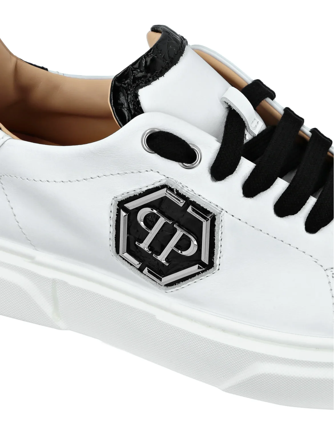 LEATHER LO-TOP SNEAKERS HEXAGON, цвет: Белый