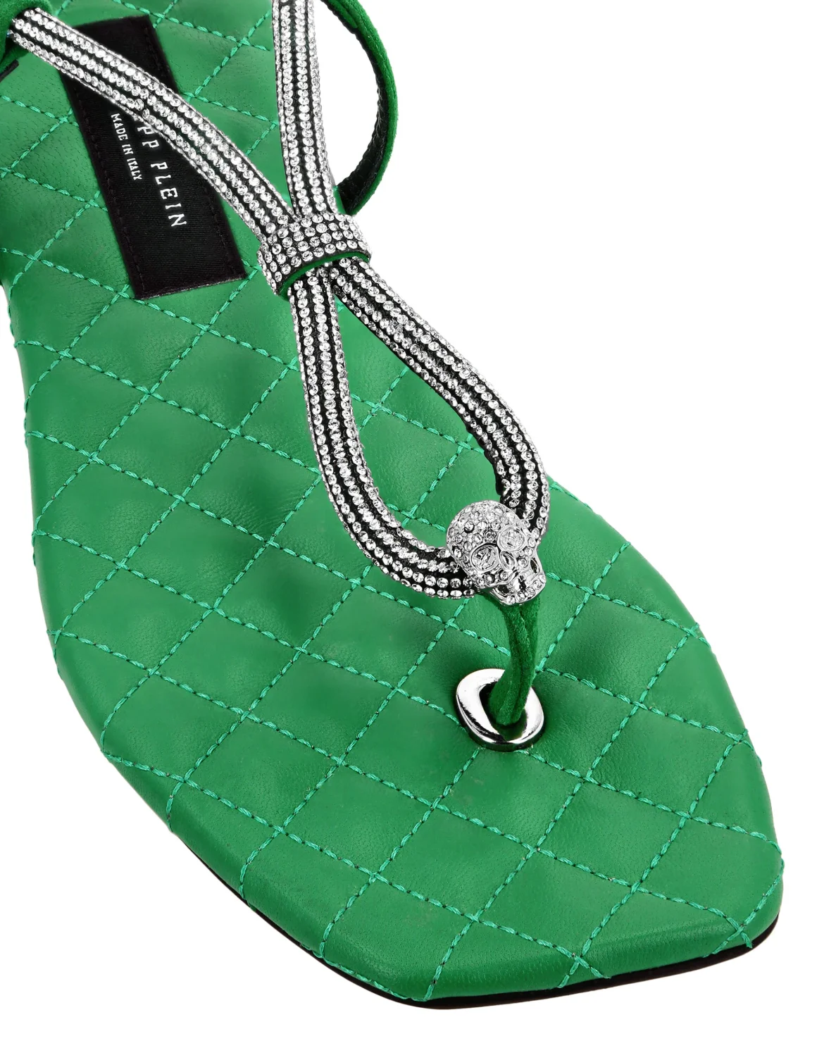 Matelasse Flat Sandals Crystal Skull, цвет: Зеленый
