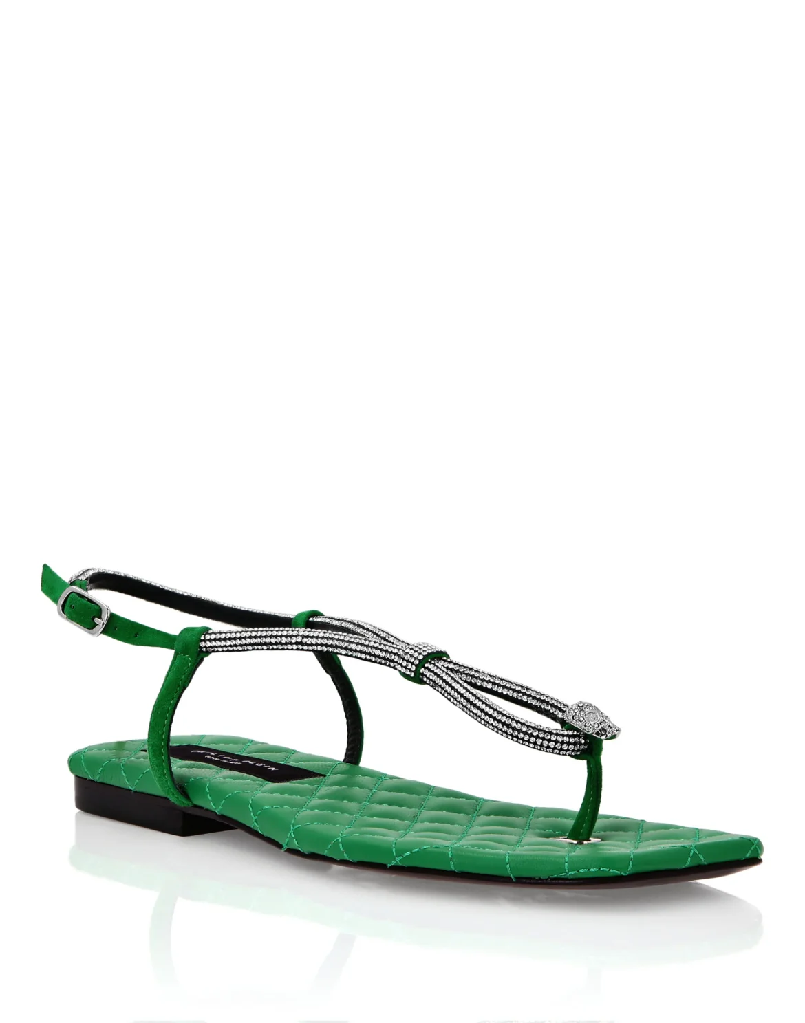 Matelasse Flat Sandals Crystal Skull, цвет: Зеленый