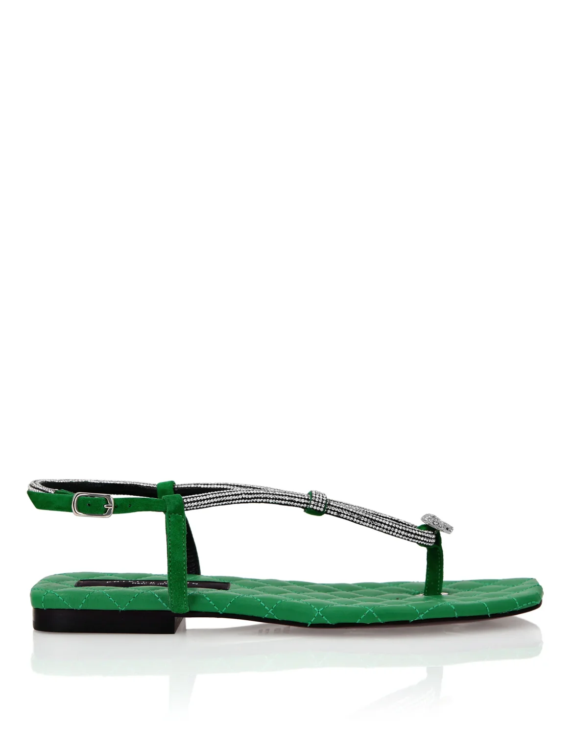 Matelasse Flat Sandals Crystal Skull, цвет: Зеленый