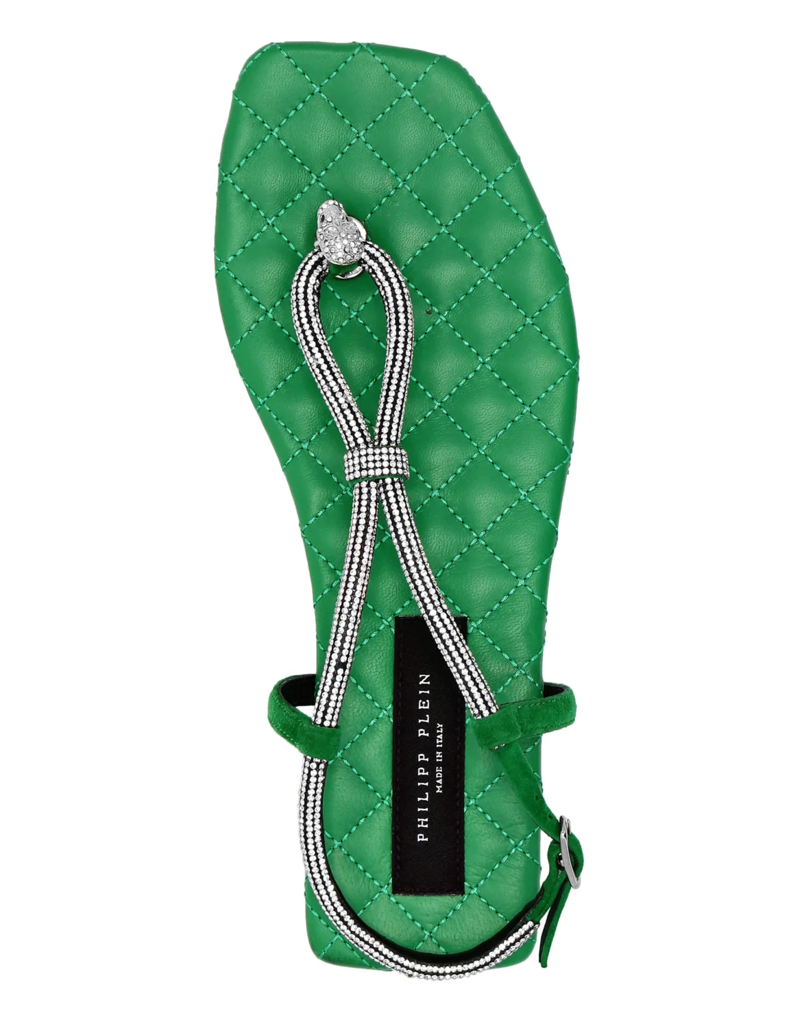 Matelasse Flat Sandals Crystal Skull, цвет: Зеленый
