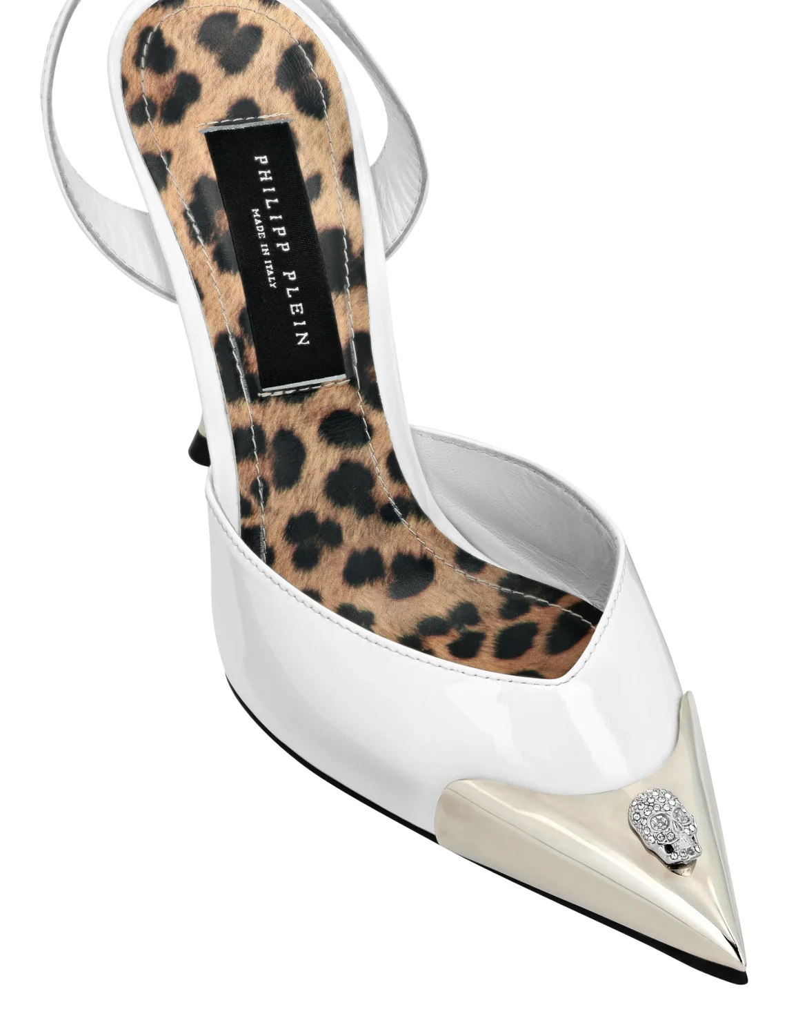 Cystal Skull Patent Leather Slingback, цвет: Белый