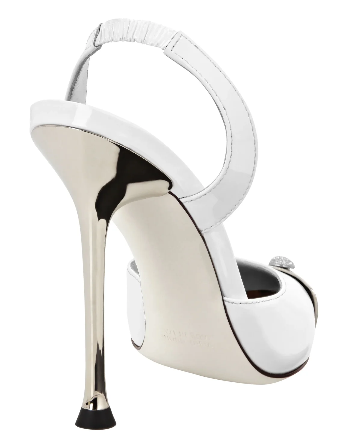 Cystal Skull Patent Leather Slingback, цвет: Белый