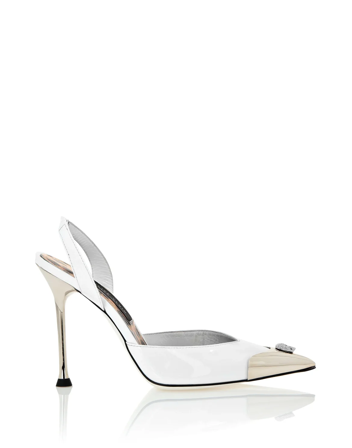 Cystal Skull Patent Leather Slingback, цвет: Белый