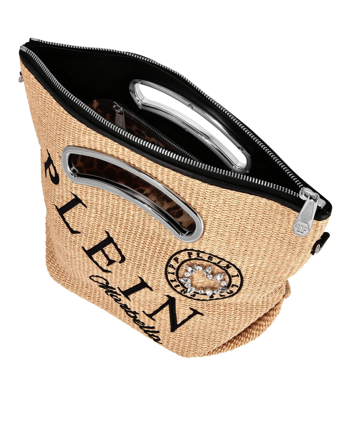 Raffia & Leather Medium Handle Bag, цвет: Бежевый