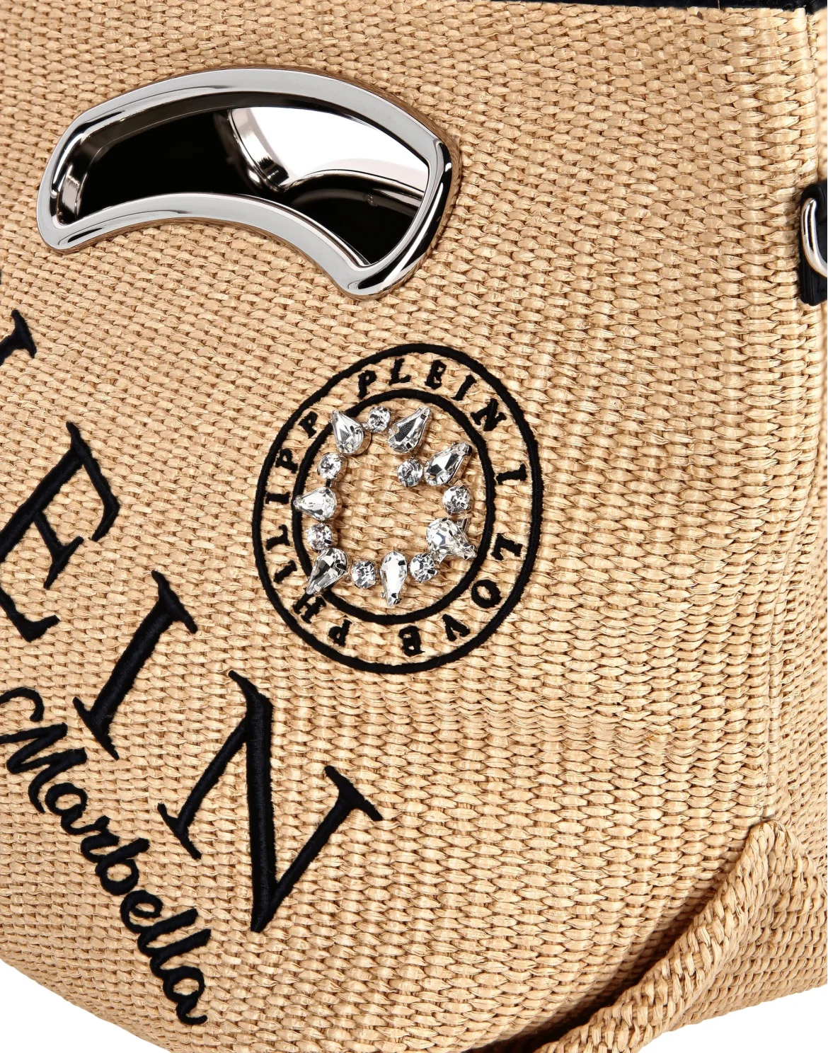 Raffia & Leather Medium Handle Bag, цвет: Бежевый