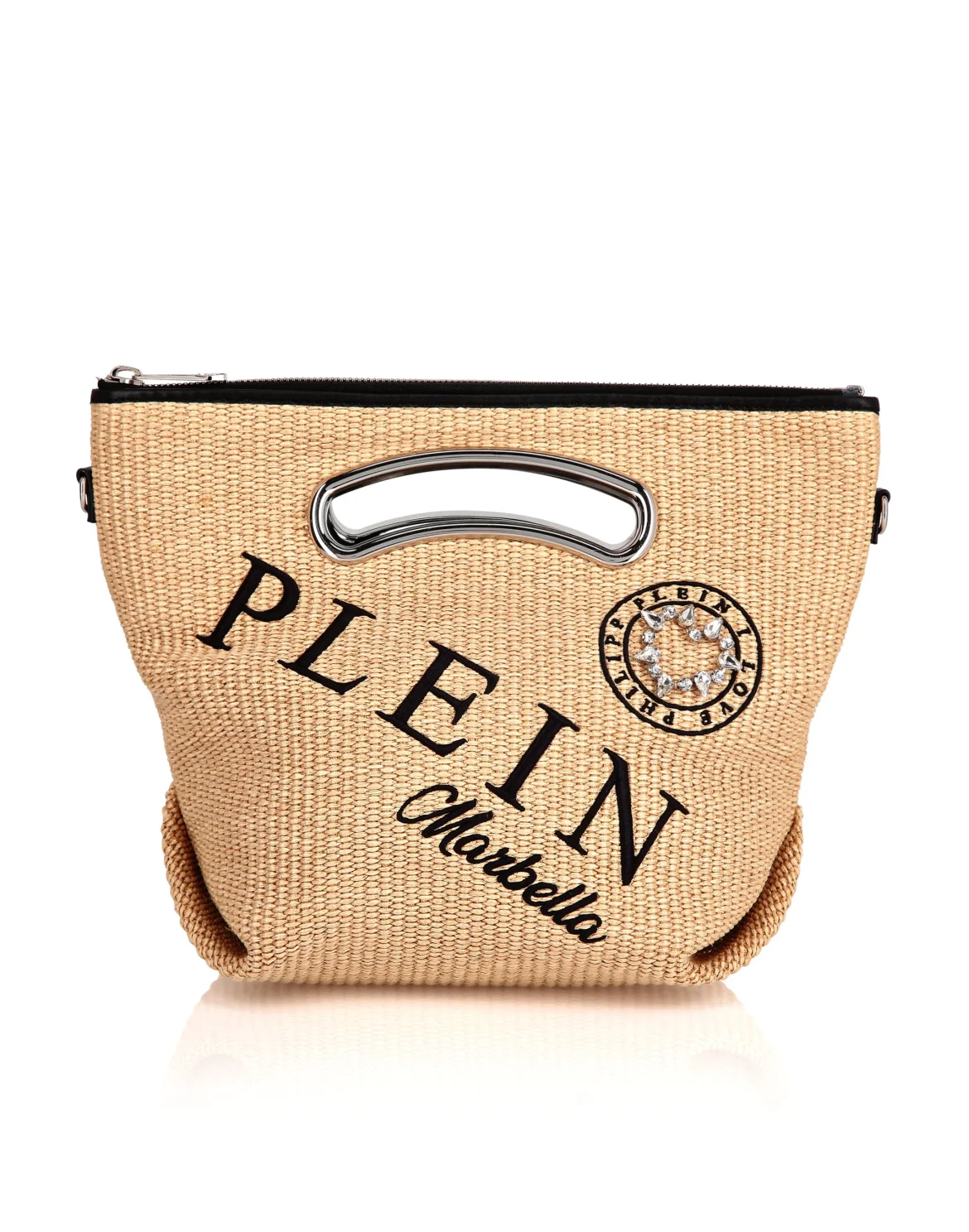 Raffia & Leather Medium Handle Bag, цвет: Бежевый