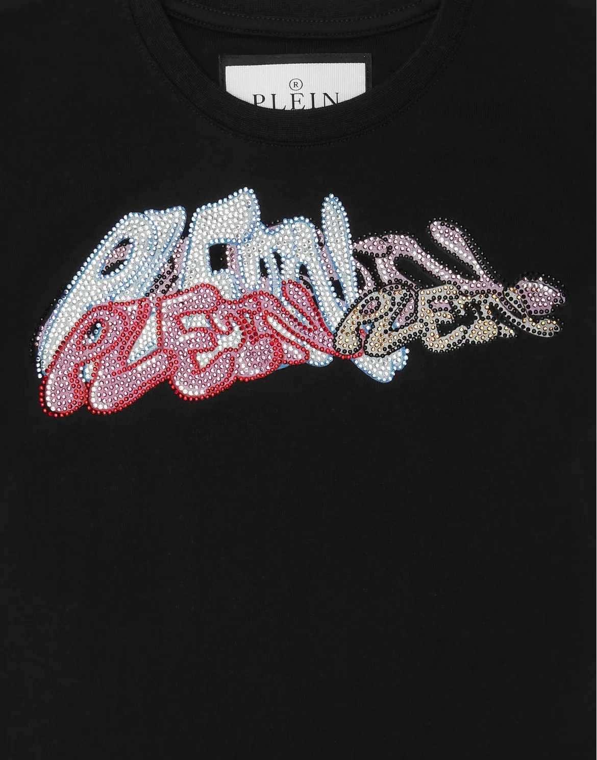 T-Shirt Round Neck with Crystals Bombing Graffiti, цвет: Черный