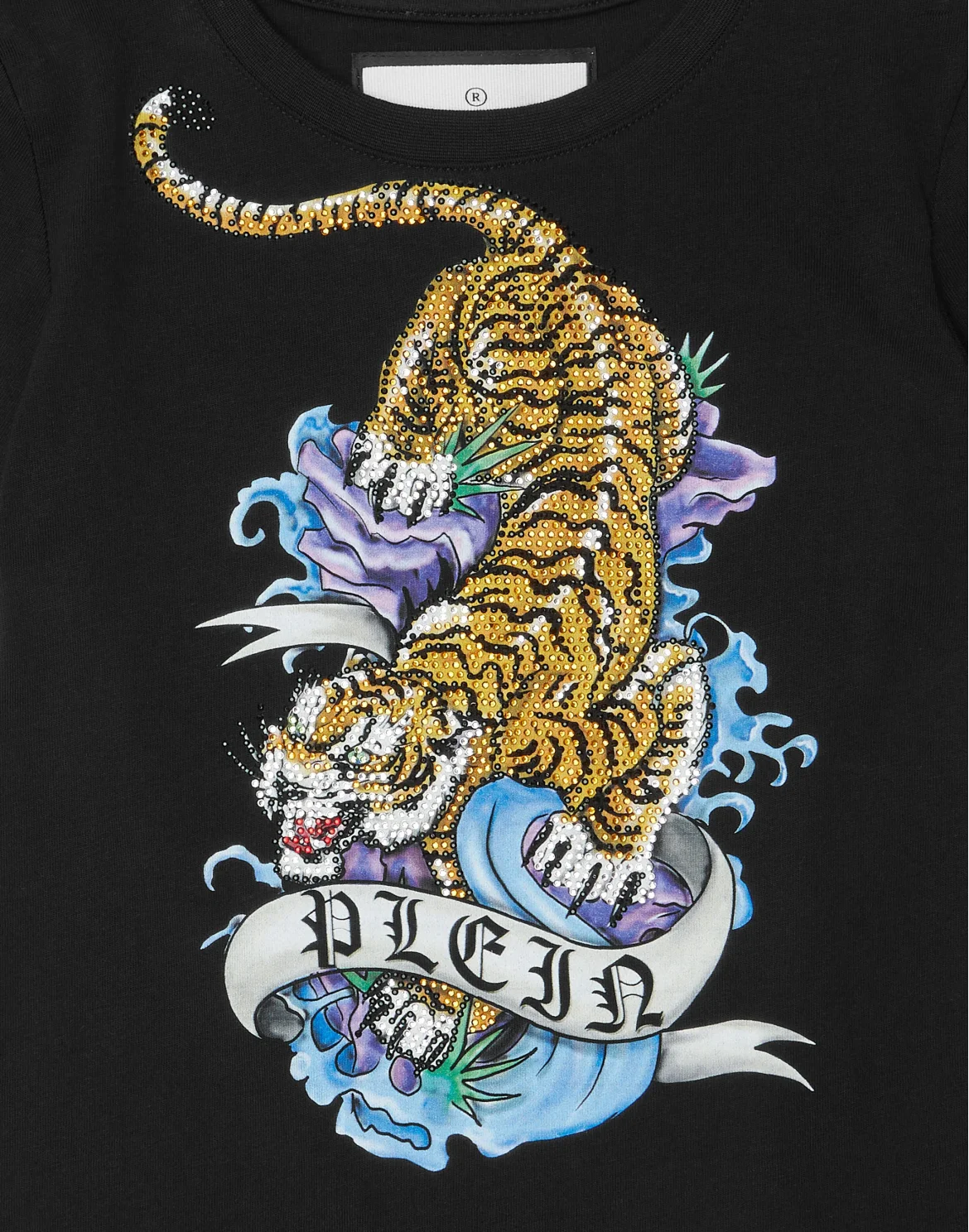 T-Shirt Round Neck with Crystals Tattoo, цвет: Черный