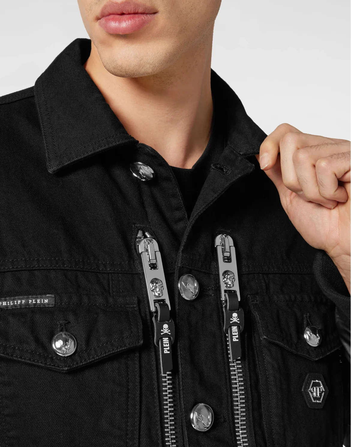 Denim Regular Jacket with Nylon Sleeves Hexagon, цвет: Черный