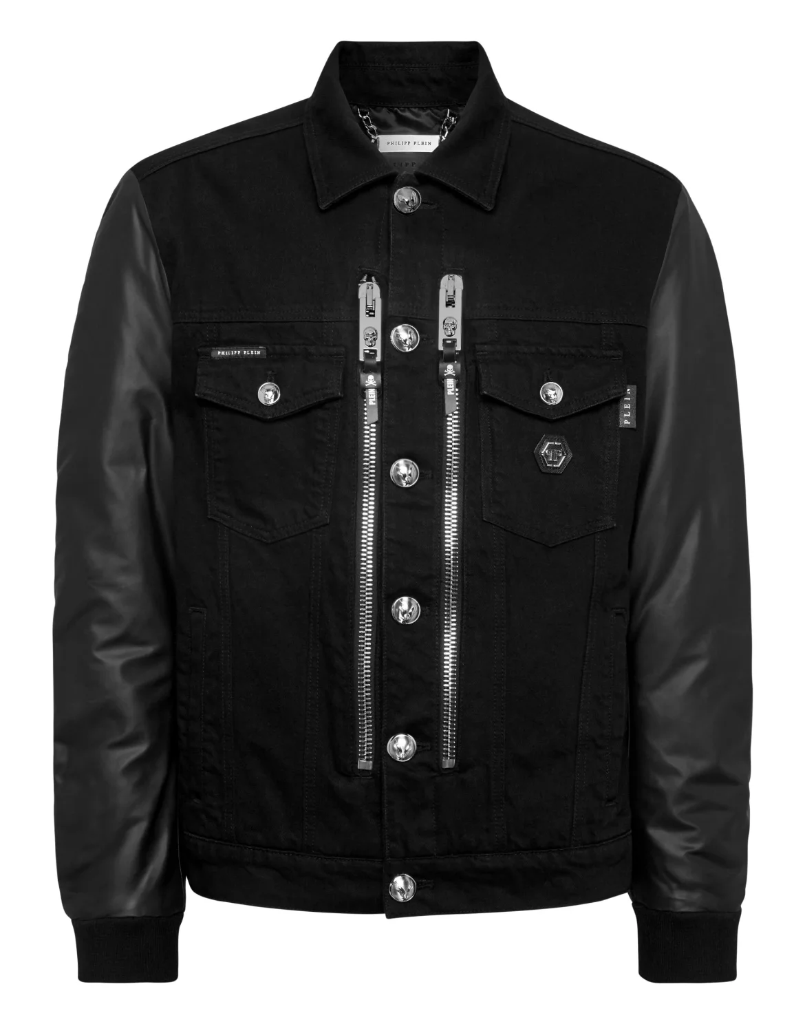 Denim Regular Jacket with Nylon Sleeves Hexagon, цвет: Черный