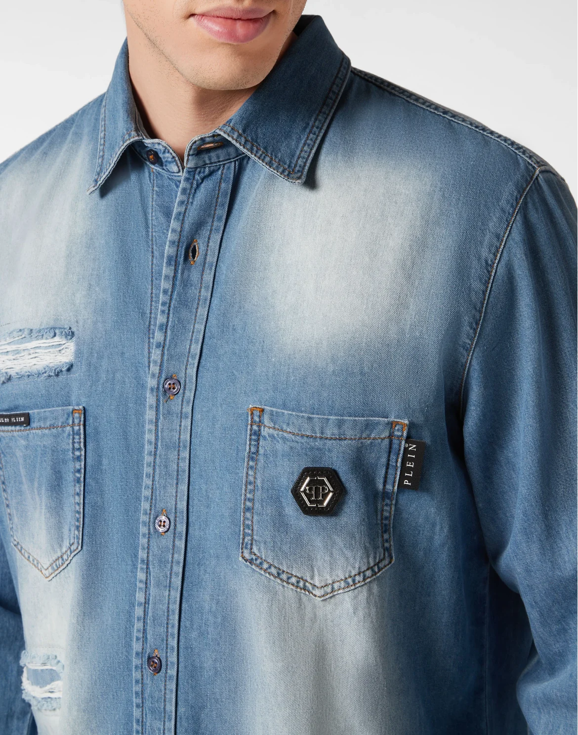 Denim Shirt Crystal Skull, цвет: Синий