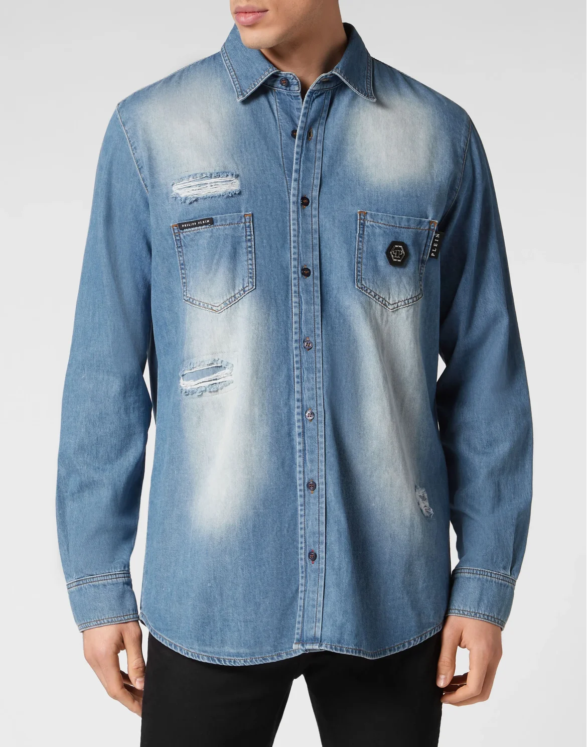 Denim Shirt Crystal Skull, цвет: Синий
