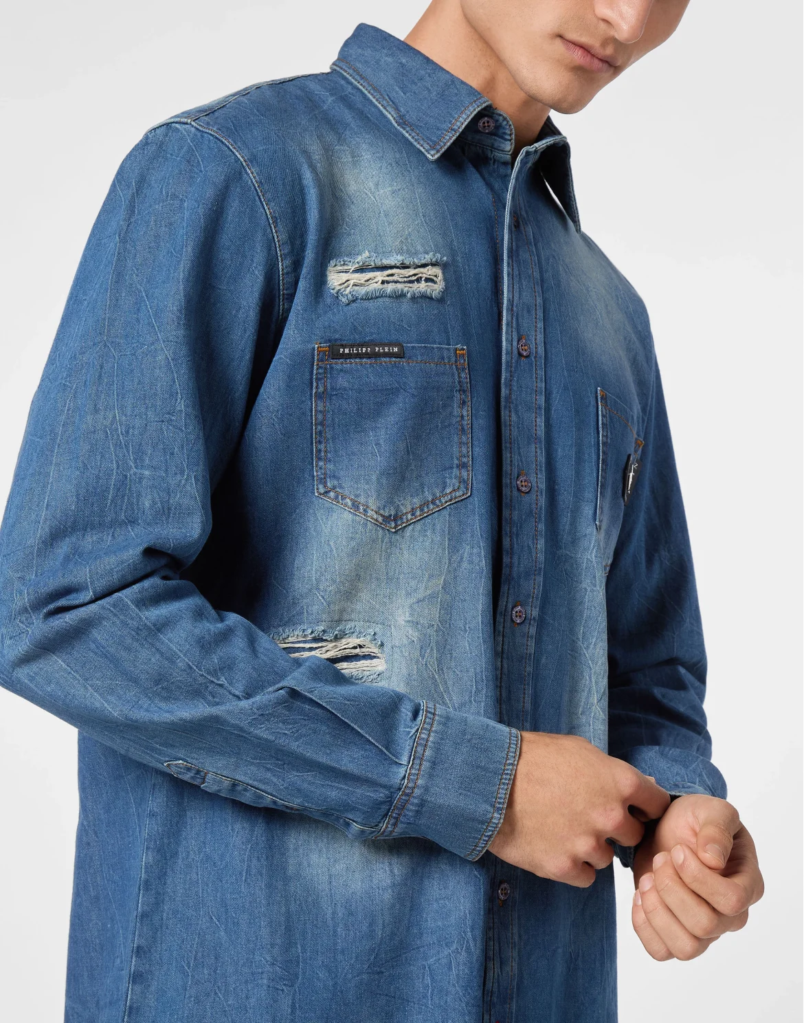Denim Shirt Crystal Skull, цвет: Синий