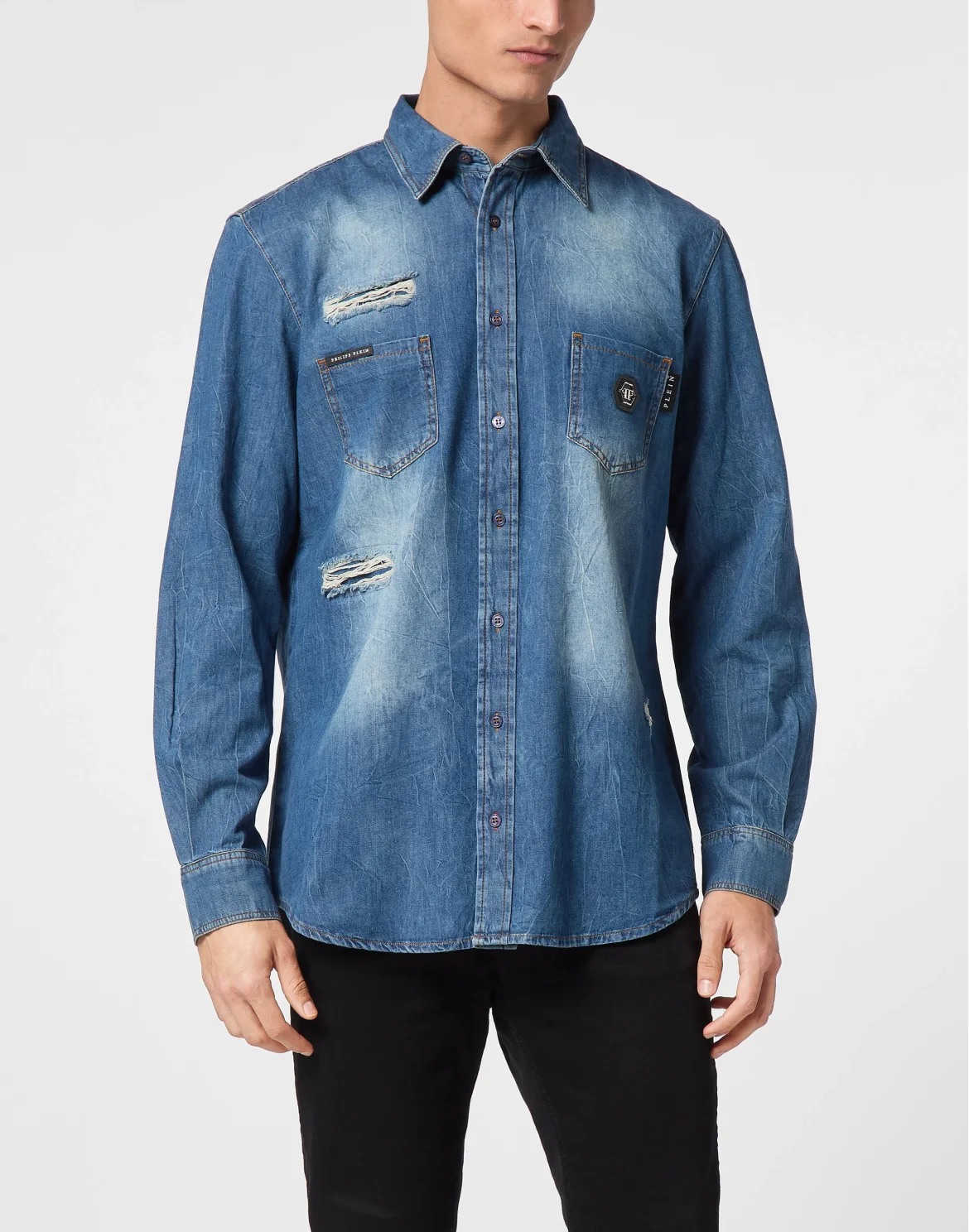 Denim Shirt Crystal Skull, цвет: Синий