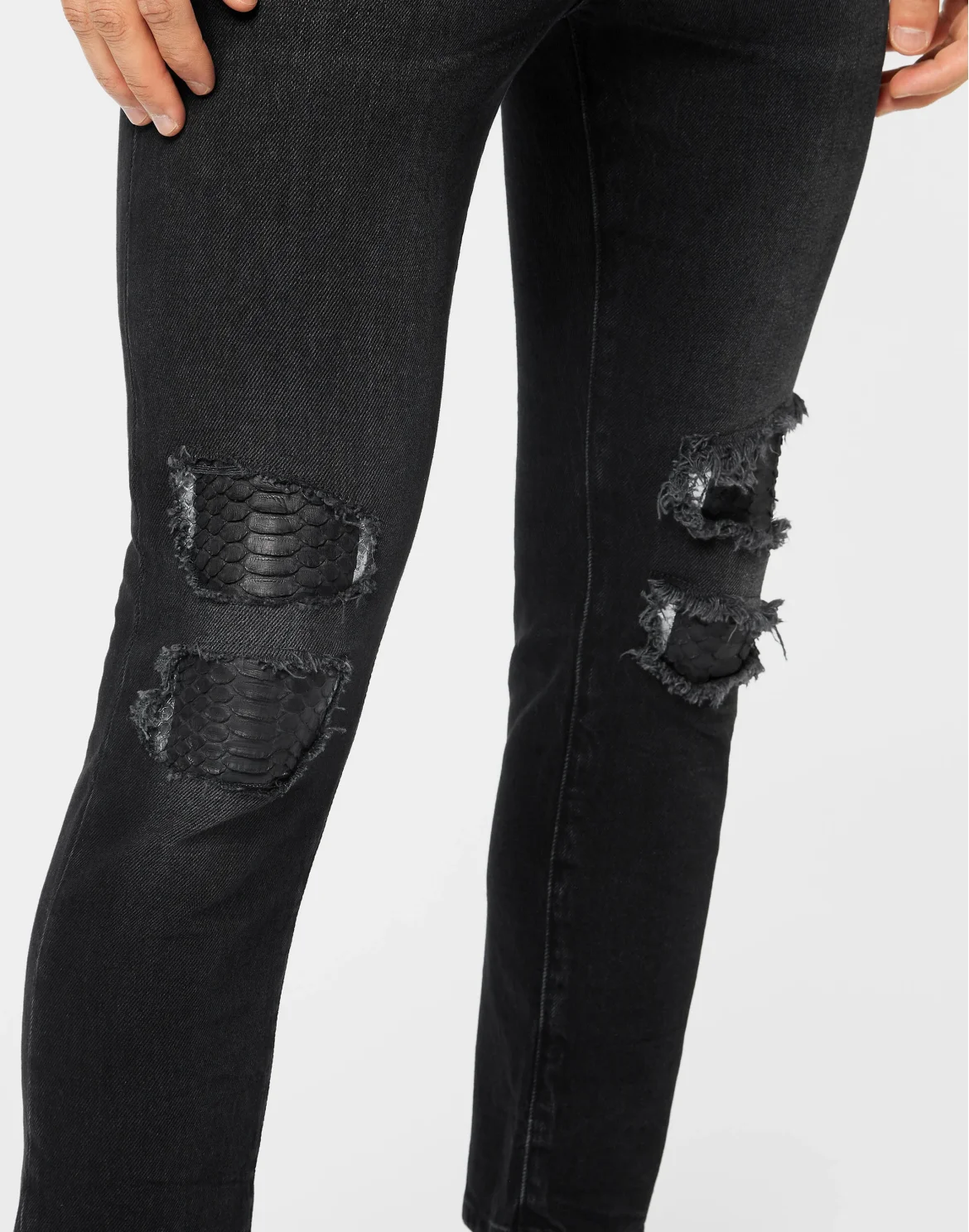 Denim Trousers Skinny Fit with Python Inserts, цвет: Серый