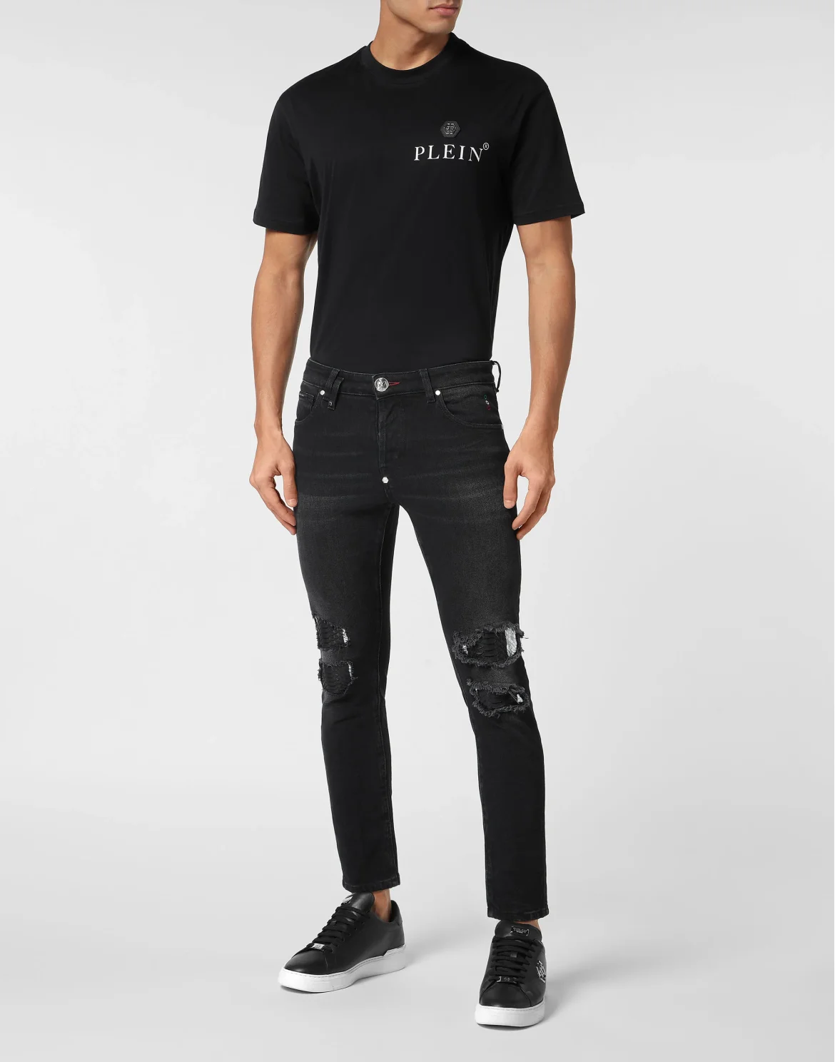 Denim Trousers Skinny Fit with Python Inserts, цвет: Серый