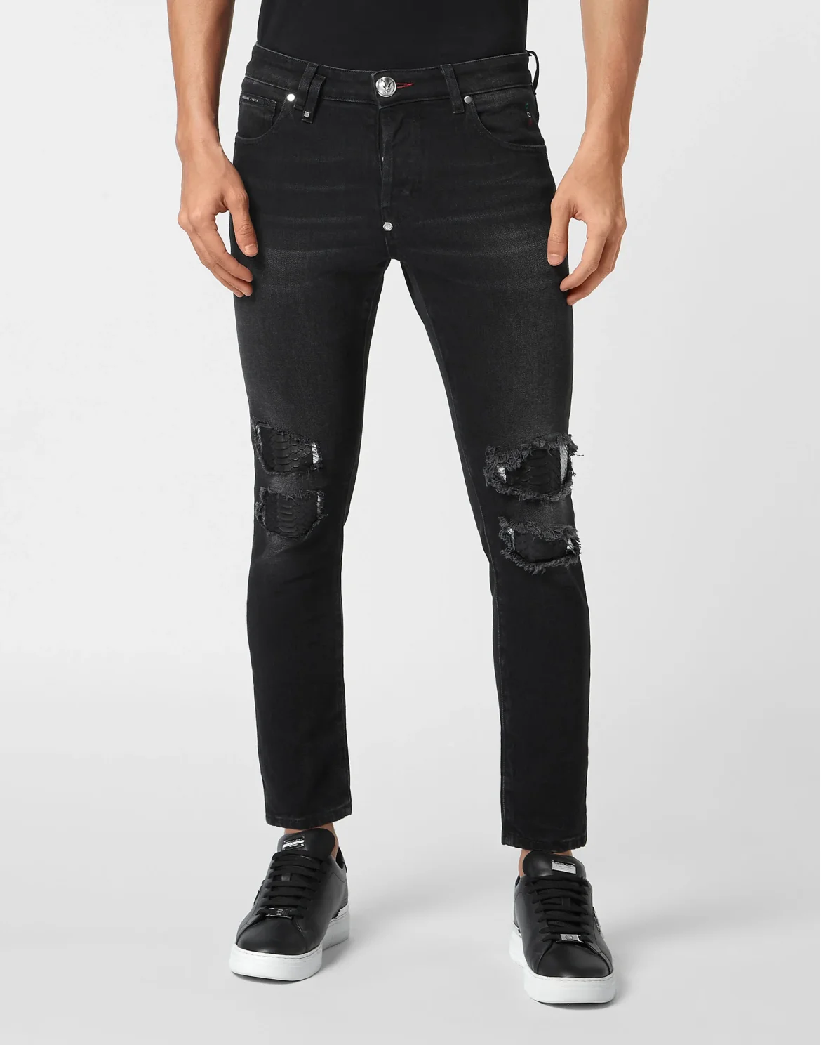Denim Trousers Skinny Fit with Python Inserts, цвет: Серый