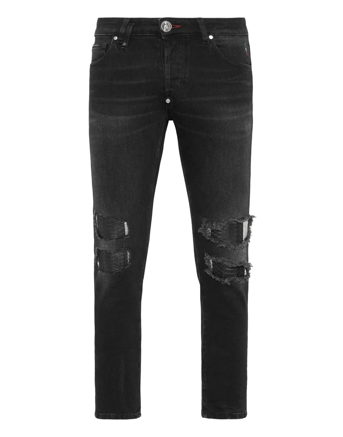 Denim Trousers Skinny Fit with Python Inserts, цвет: Серый