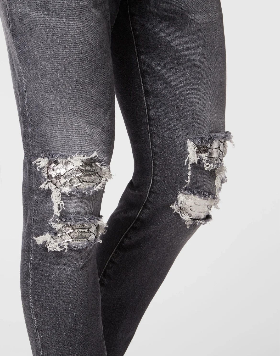 Denim Trousers Skinny Fit with Python Inserts, цвет: Серебристый