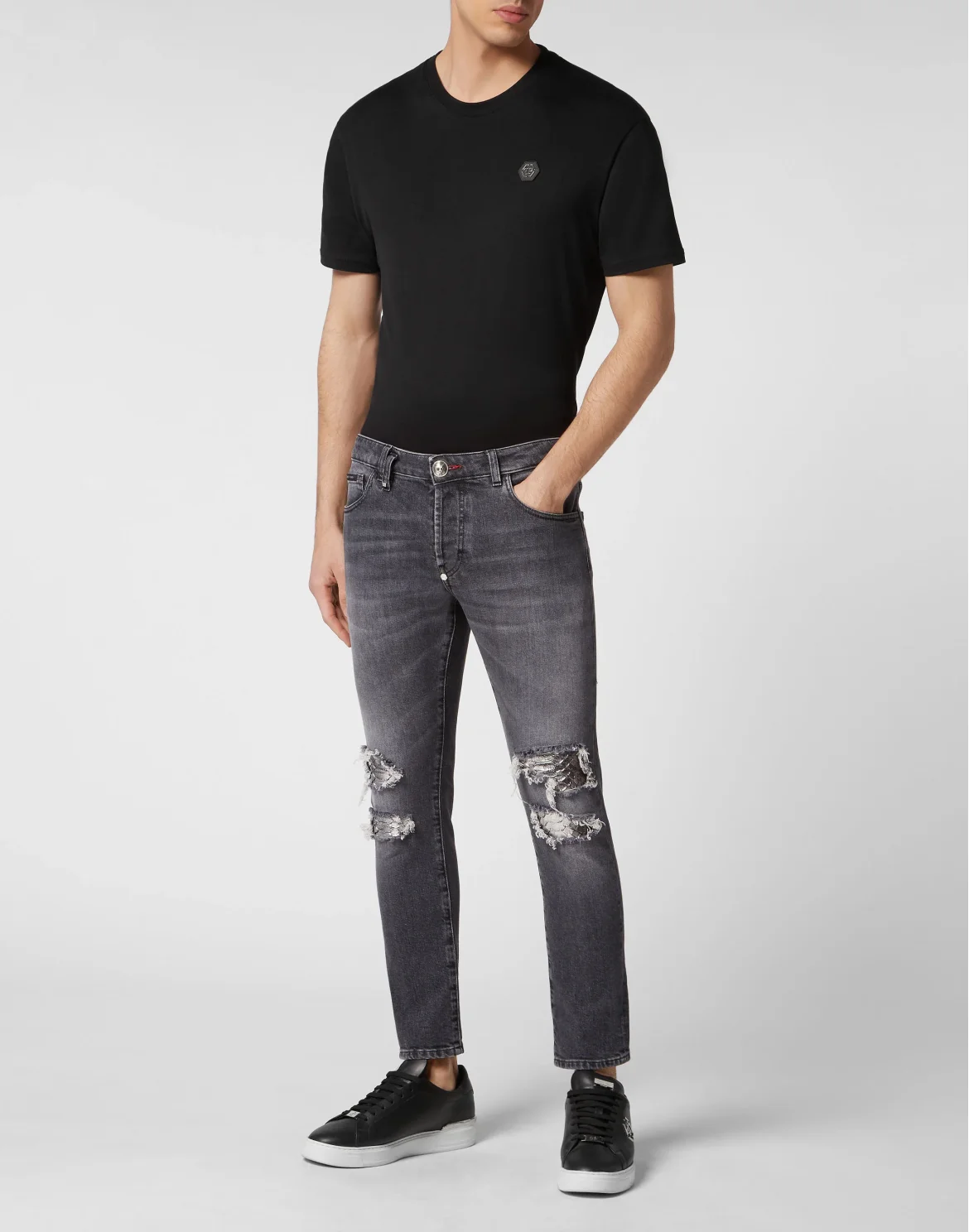 Denim Trousers Skinny Fit with Python Inserts, цвет: Серебристый
