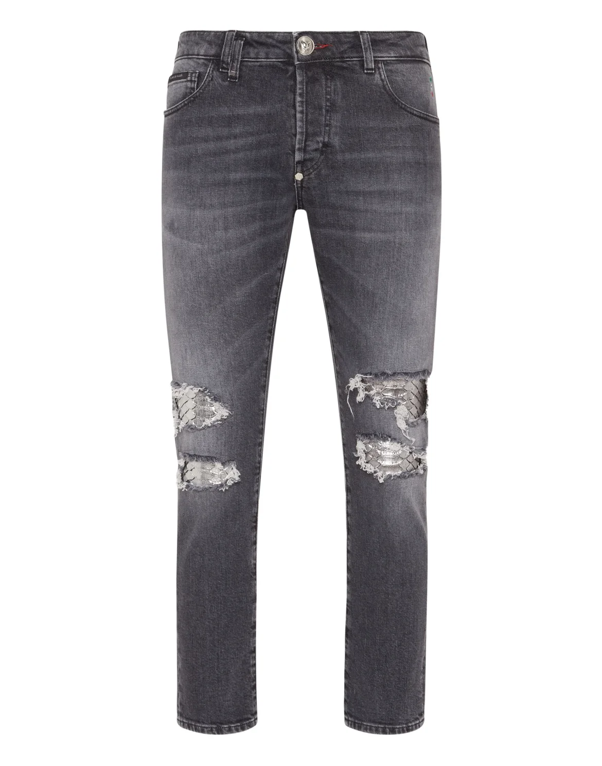 Denim Trousers Skinny Fit with Python Inserts, цвет: Серебристый