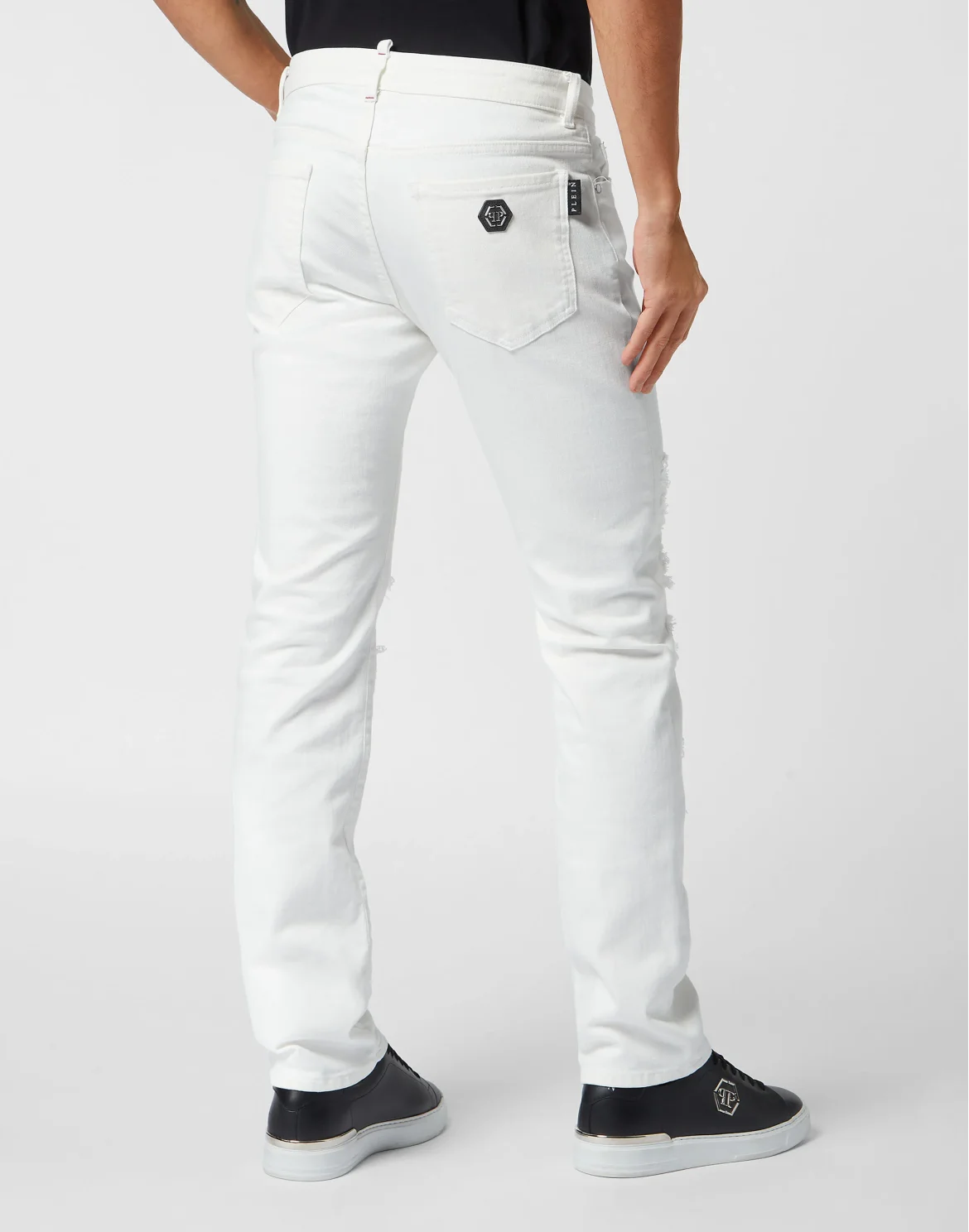 Denim Trousers Super Straight Cut with Python Inserts, цвет: Белый