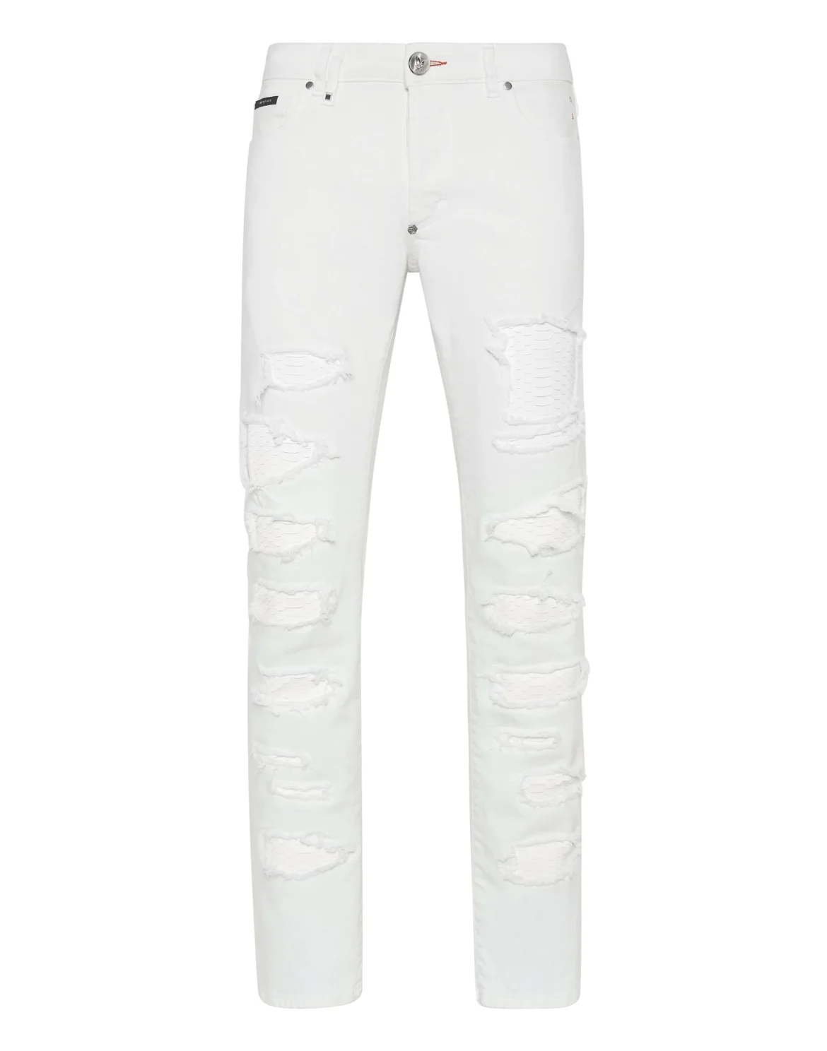 Denim Trousers Super Straight Cut with Python Inserts, цвет: Белый