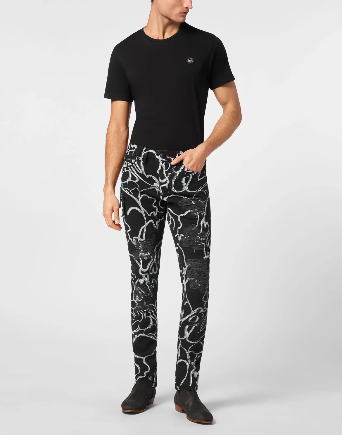 Denim Trousers Super Straight Cut Fit Skull&Bones, цвет: Черный
