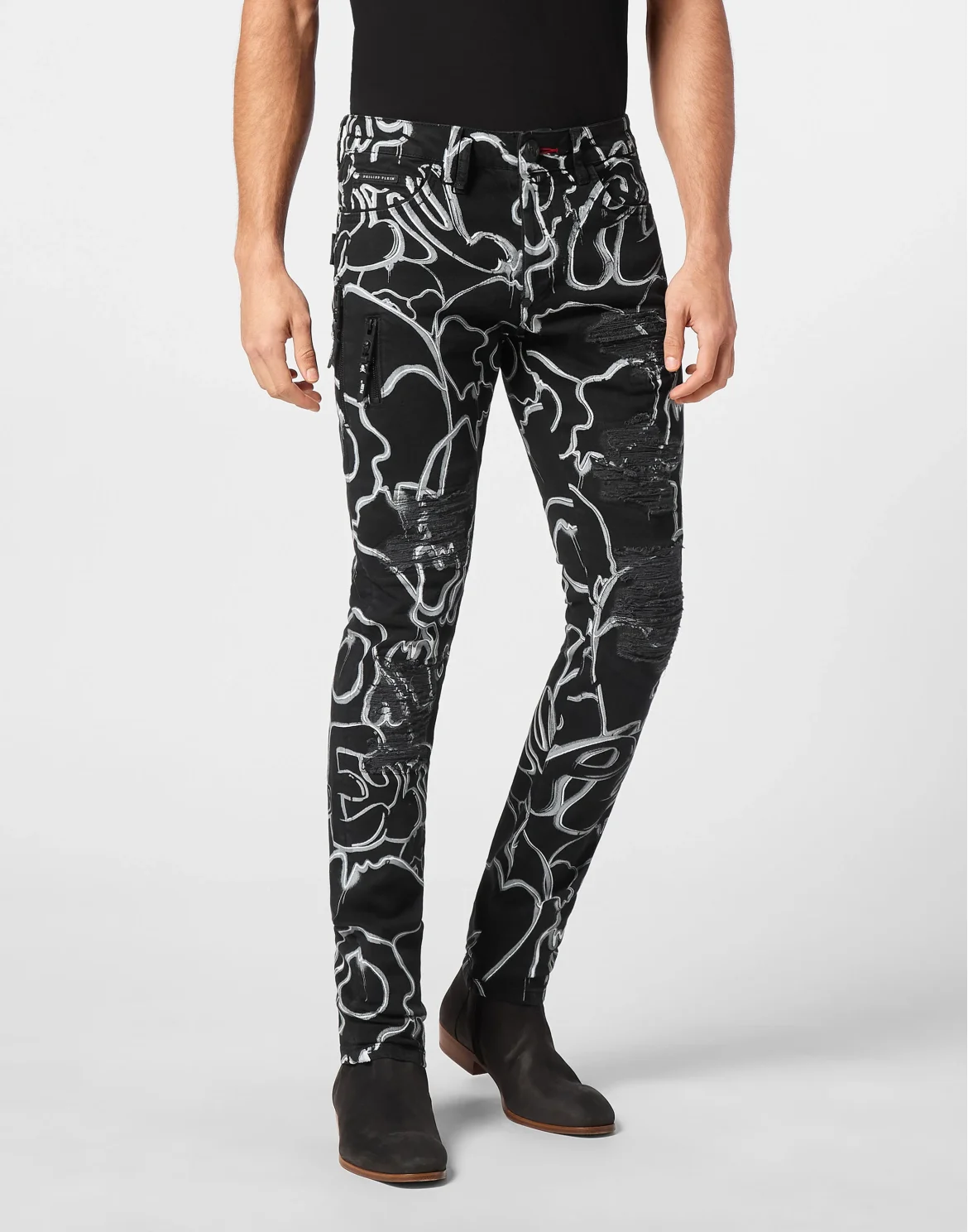 Denim Trousers Super Straight Cut Fit Skull&Bones, цвет: Черный