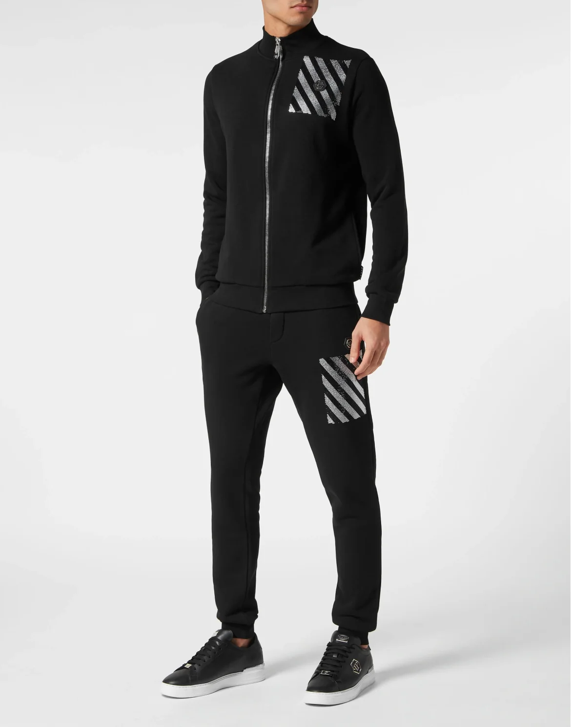 Jogging Tracksuit: Top/Trousers with Crystals Rainbow Stripes, цвет: Черный