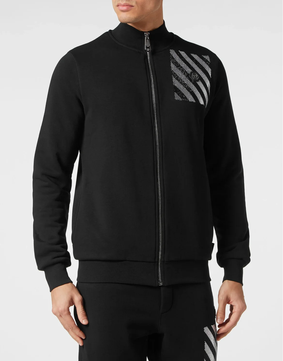 Jogging Tracksuit: Top/Trousers with Crystals Rainbow Stripes, цвет: Черный
