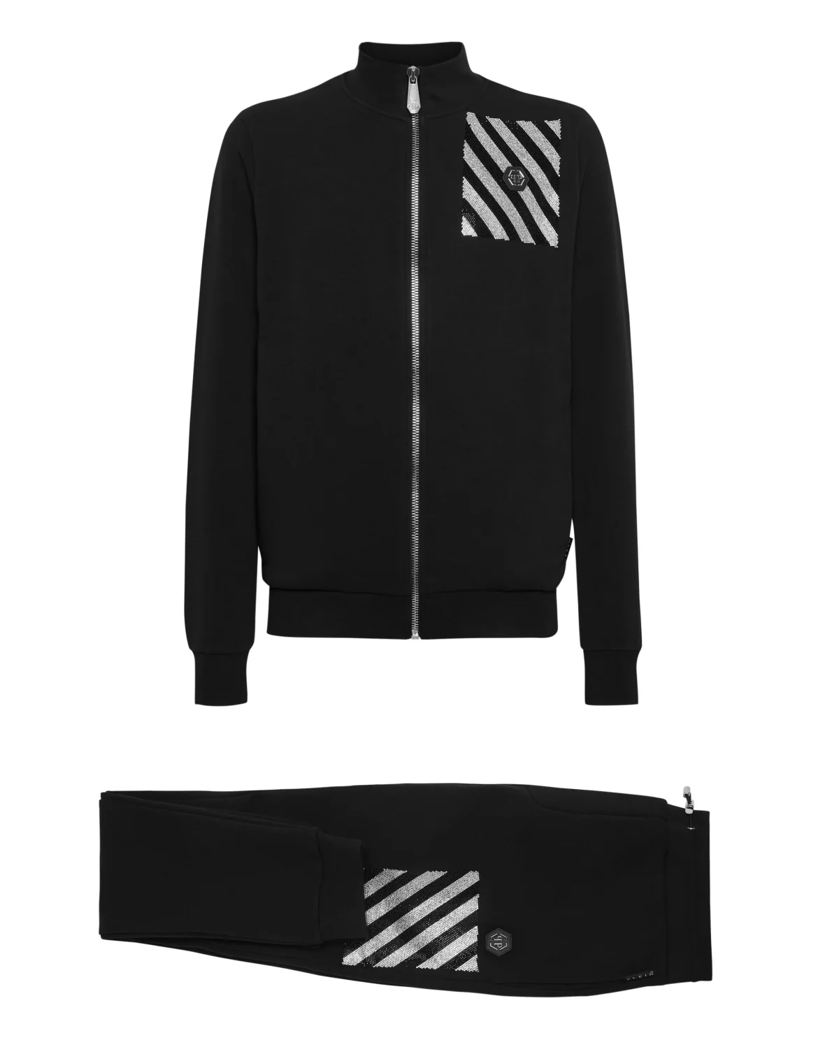 Jogging Tracksuit: Top/Trousers with Crystals Rainbow Stripes, цвет: Черный