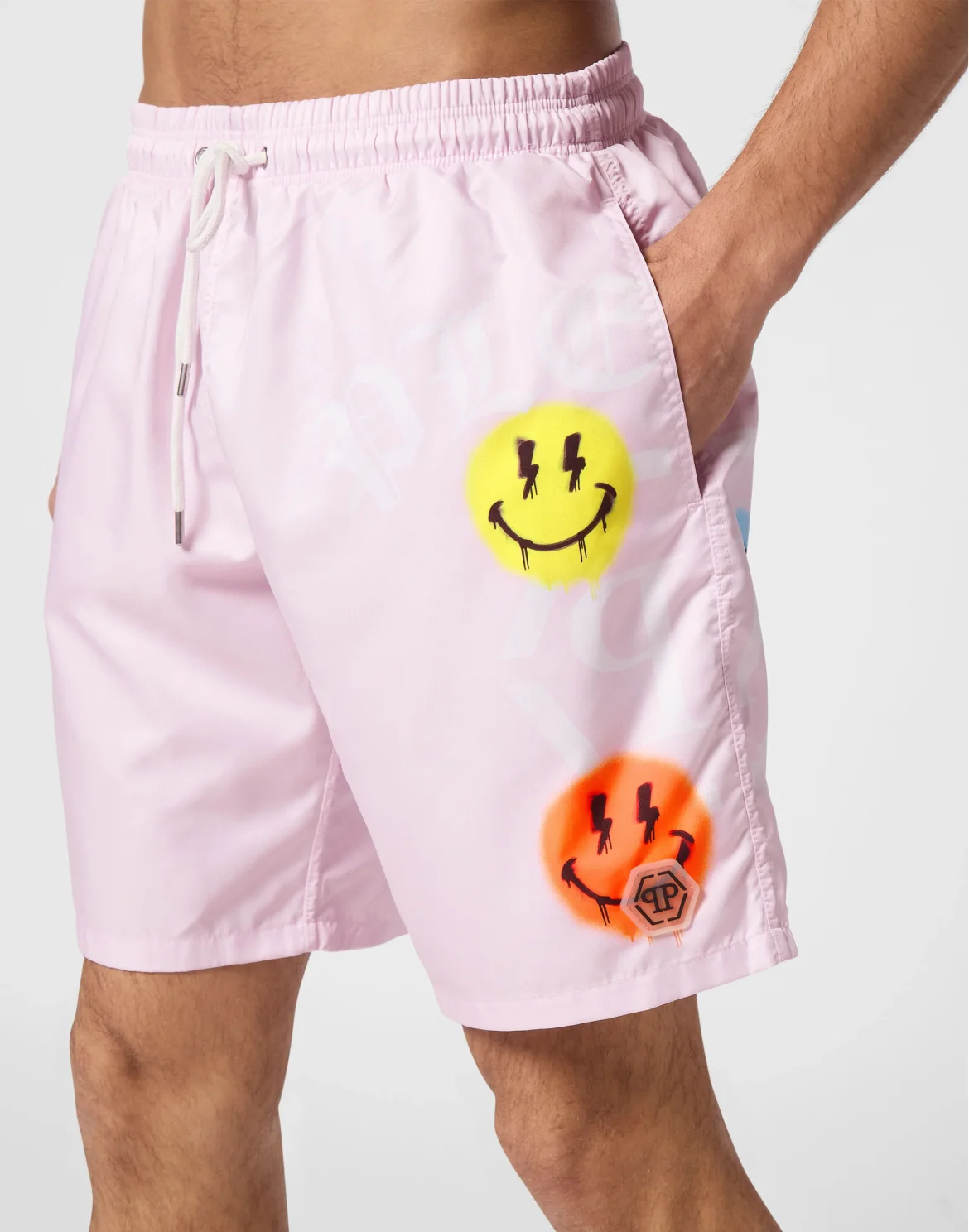 Jogging Shorts with Smile Print, цвет: Розовый