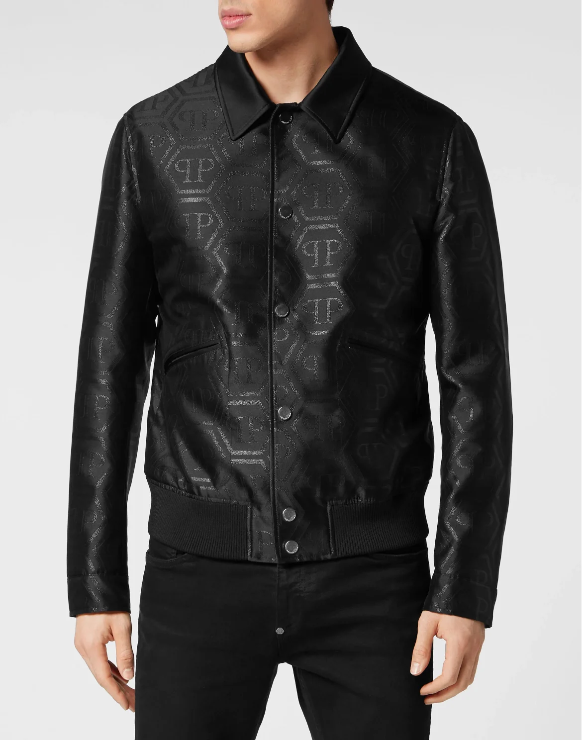 Jacquard Collared Bomber Hexagon, цвет: Черный