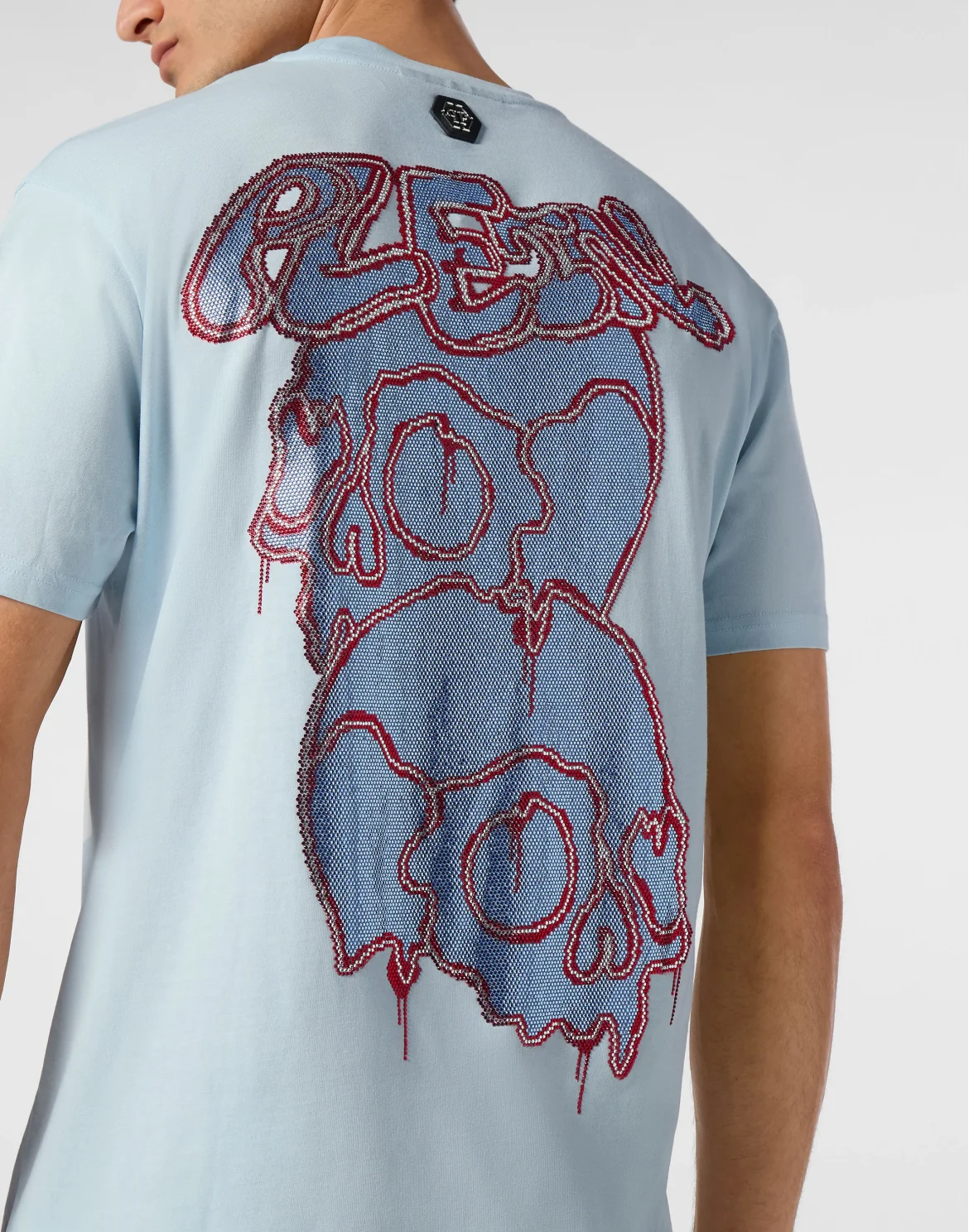 T-shirt Round Neck SS with crystals Dripping Skull, цвет: Голубой