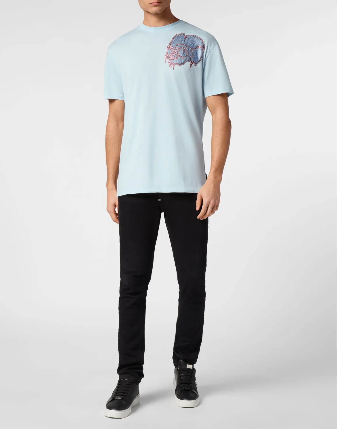 T-shirt Round Neck SS with crystals Dripping Skull, цвет: Голубой