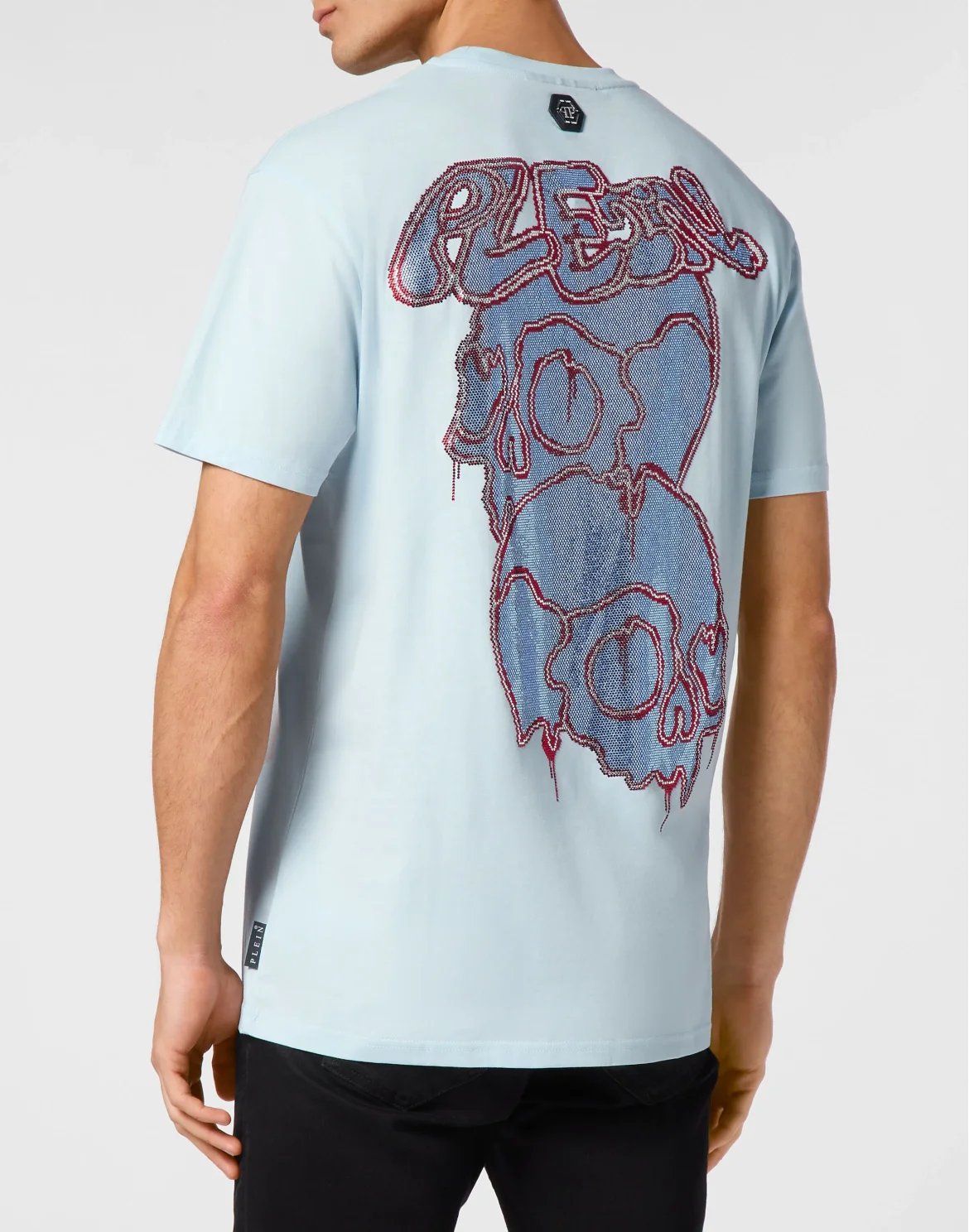 T-shirt Round Neck SS with crystals Dripping Skull, цвет: Голубой