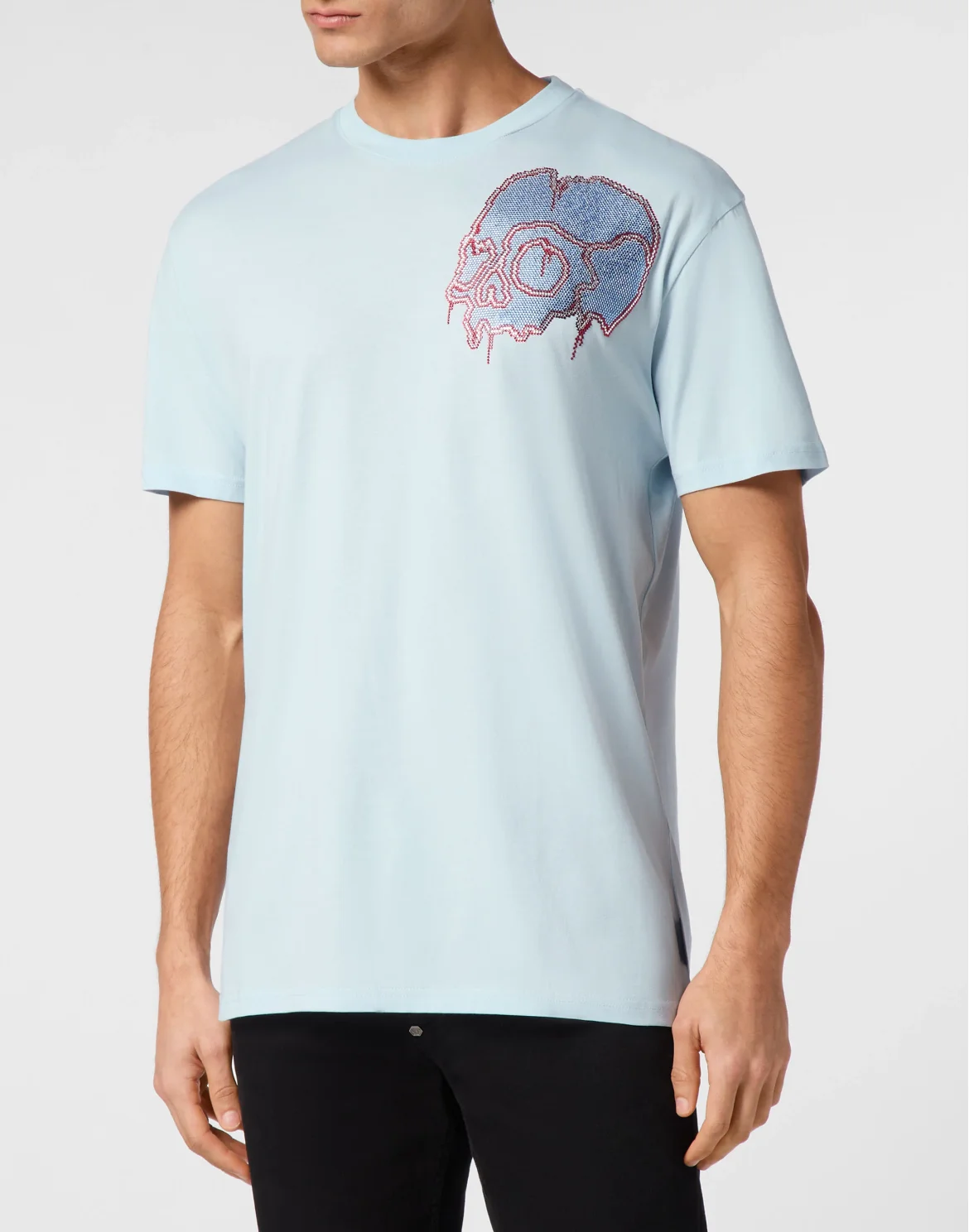 T-shirt Round Neck SS with crystals Dripping Skull, цвет: Голубой