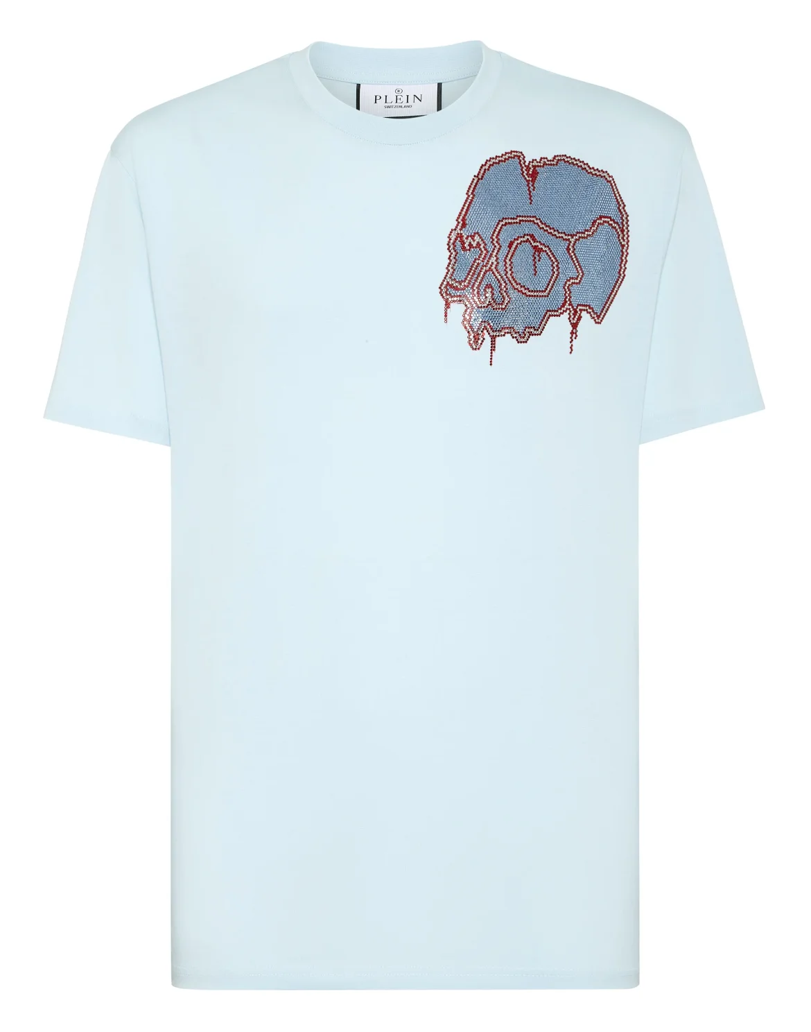 T-shirt Round Neck SS with crystals Dripping Skull, цвет: Голубой
