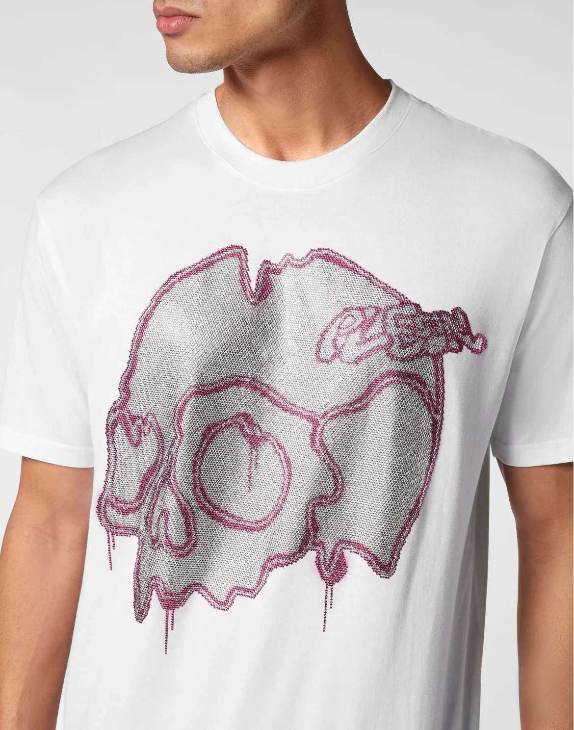 T-shirt Round Neck SS with crystals Dripping Skull, цвет: Белый