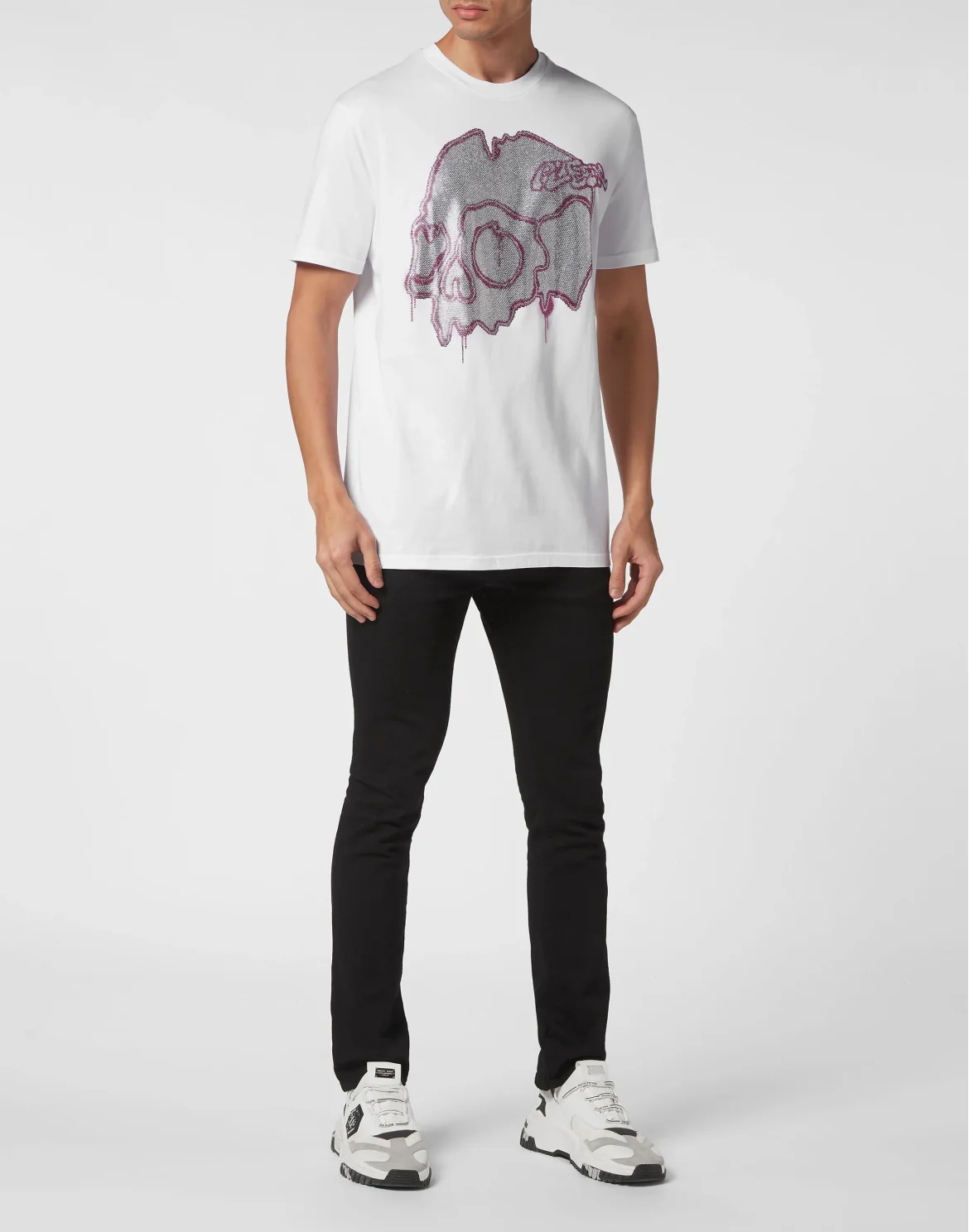 T-shirt Round Neck SS with crystals Dripping Skull, цвет: Белый