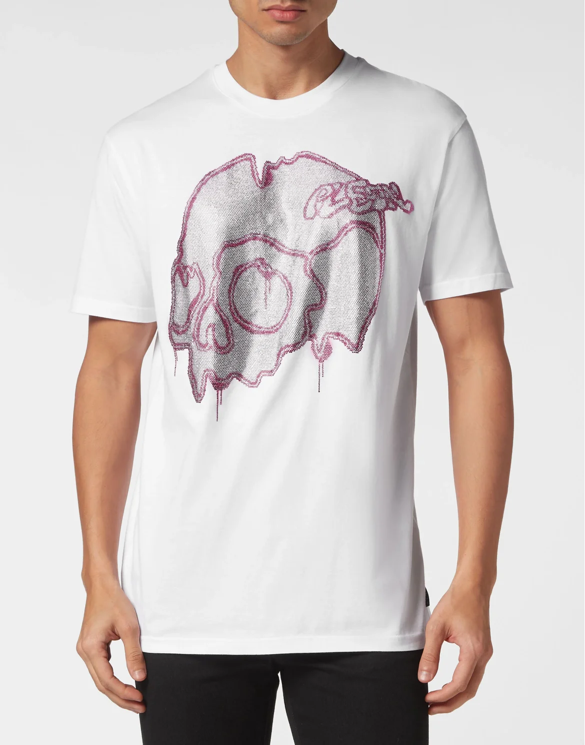 T-shirt Round Neck SS with crystals Dripping Skull, цвет: Белый