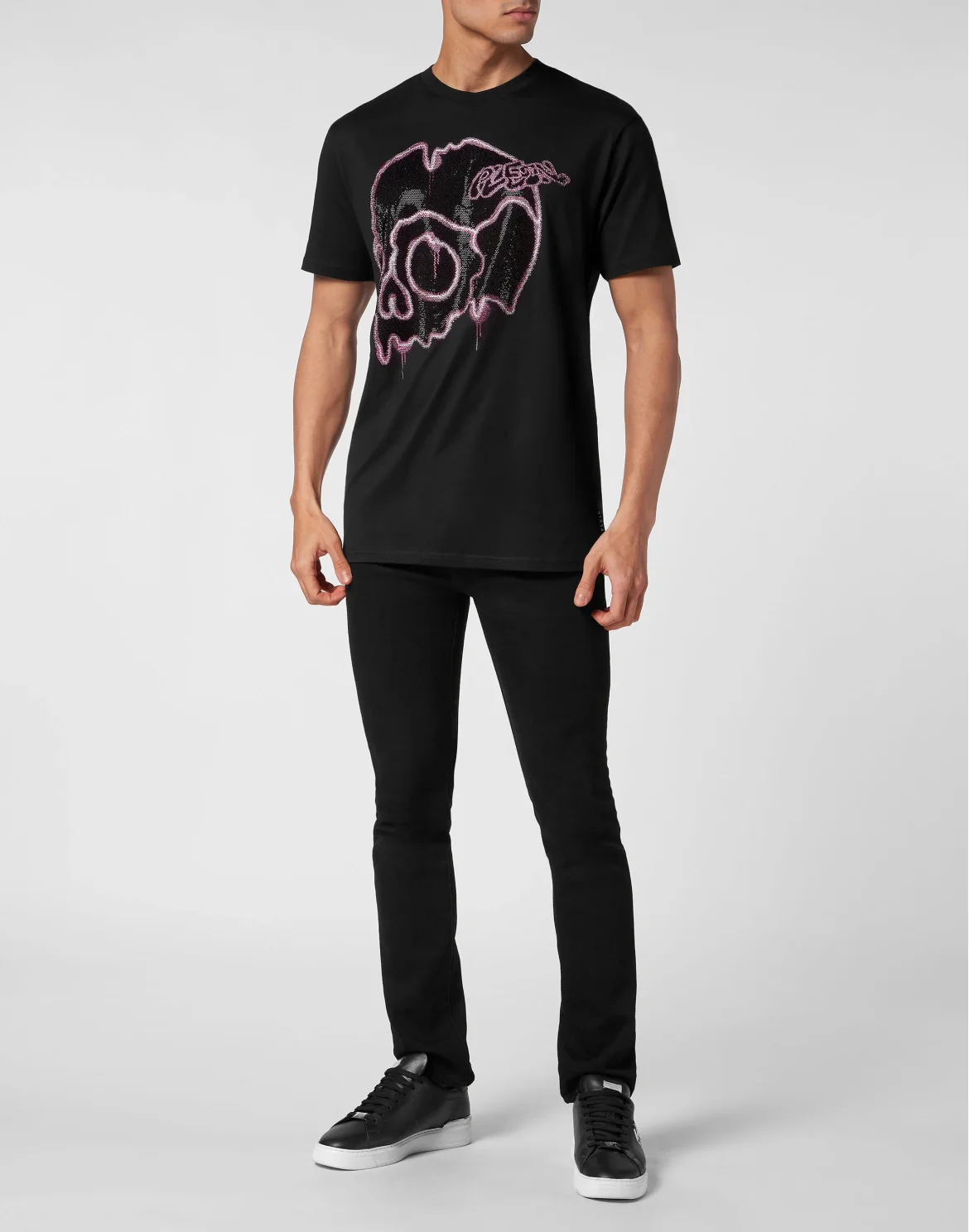 T-shirt Round Neck SS with crystals Dripping Skull, цвет: Черный