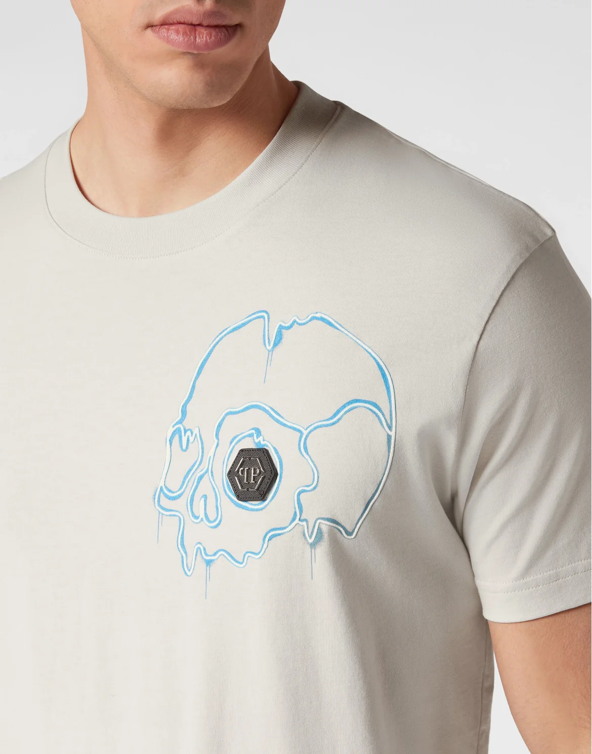 T-shirt Round Neck SS Dripping Skull, цвет: Бежевый
