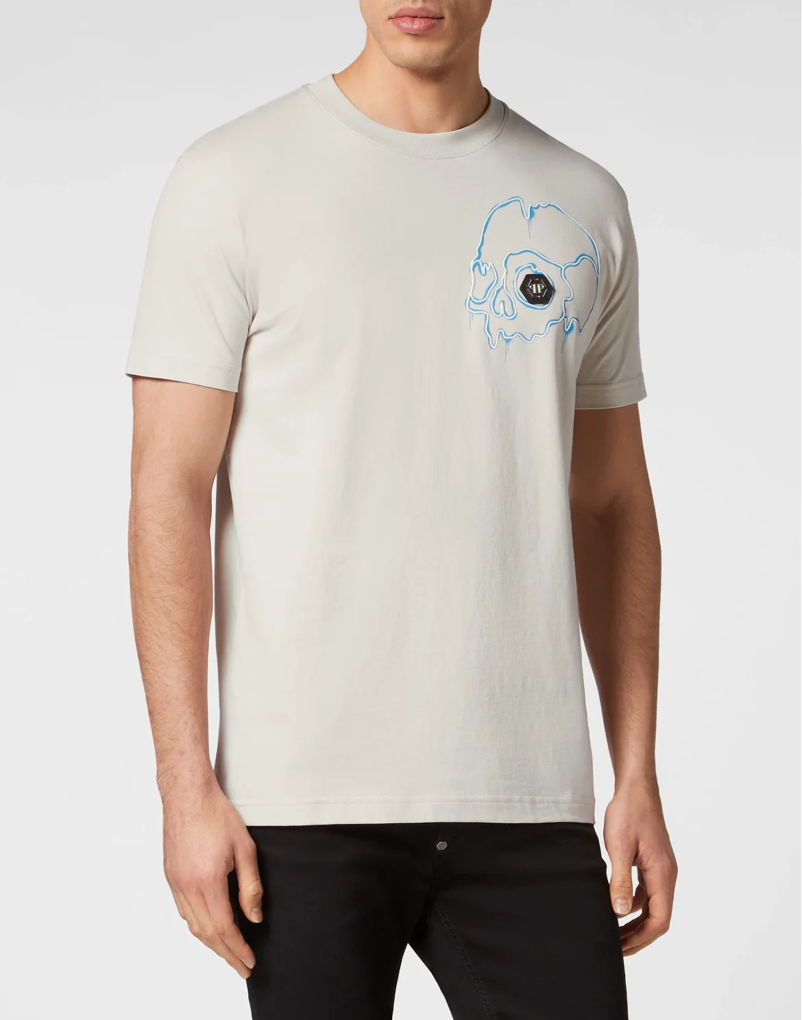 T-shirt Round Neck SS Dripping Skull, цвет: Бежевый